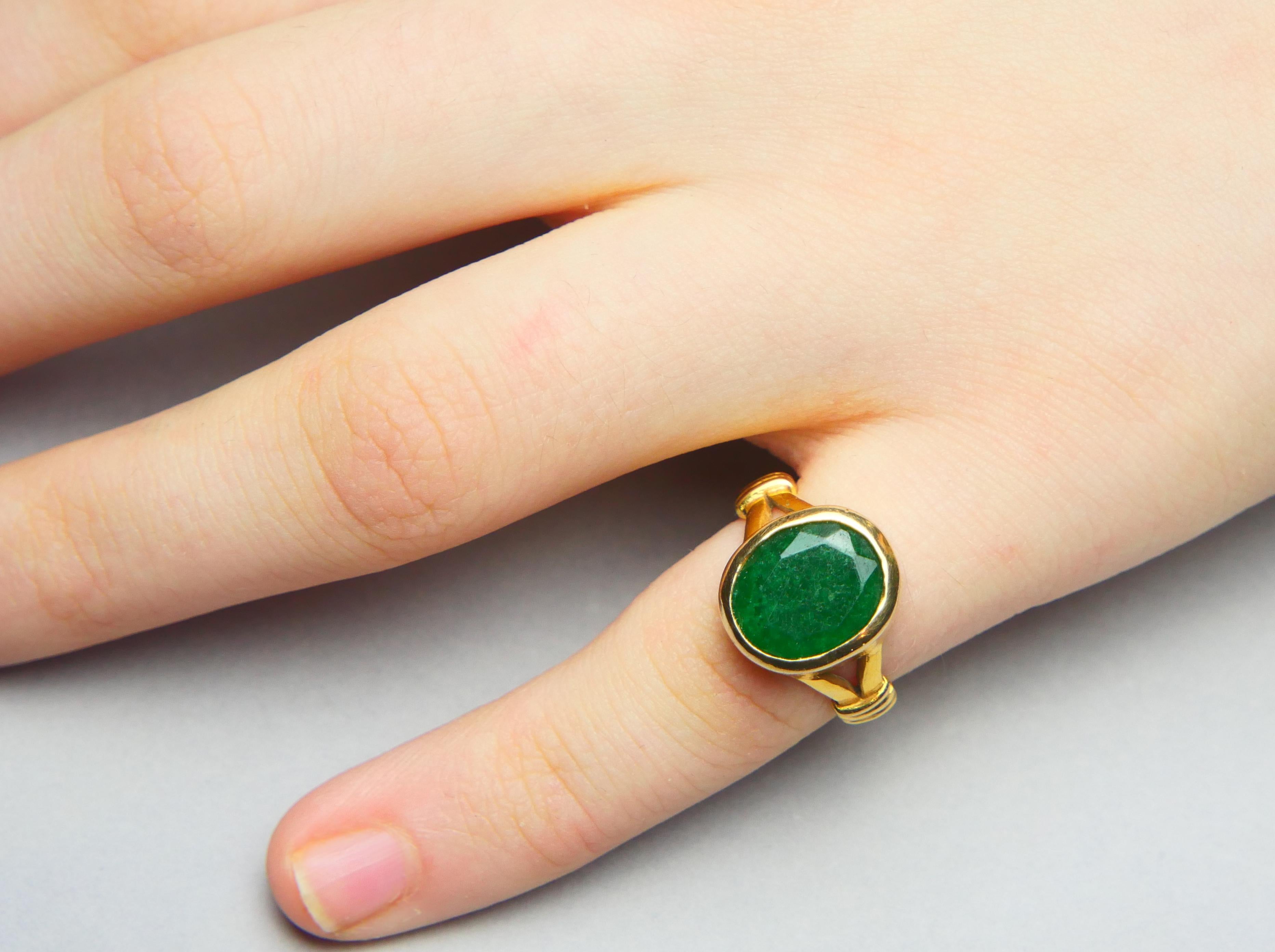 Antique Ring natural Green Jade solid 10K Yellow Gold Ø US 5 / 4 gr For Sale 2