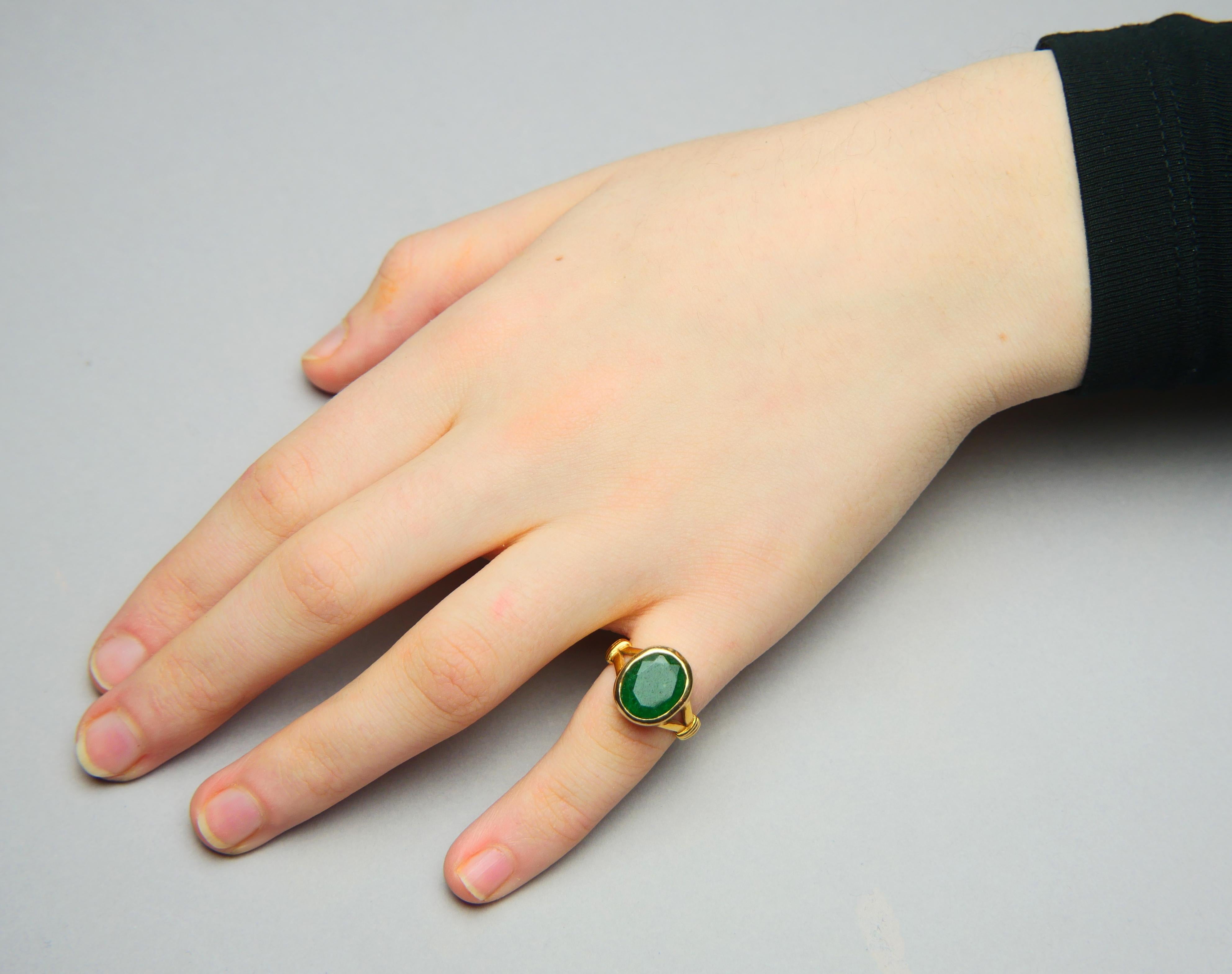 Antique Ring natural Green Jade solid 10K Yellow Gold Ø US 5 / 4 gr For Sale 3