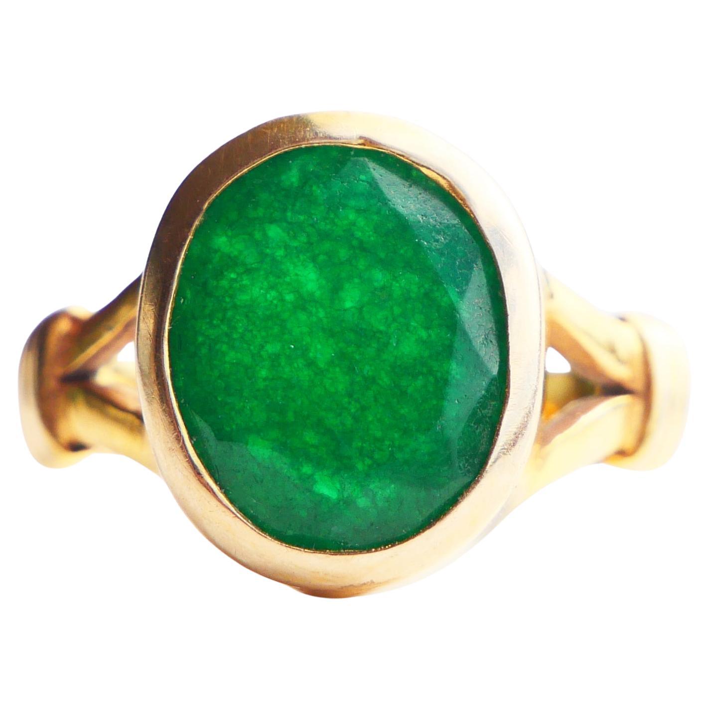 Antique Ring natural Green Jade solid 10K Yellow Gold Ø US 5 / 4 gr