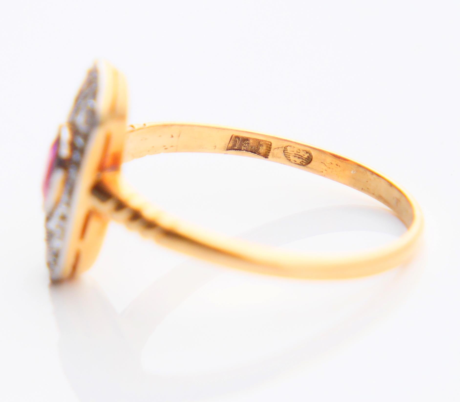 Antiker Ring Natürlicher Rubin Diamanten massiv 18K Gelbgold Platin Ø US6 / 1.9gr im Angebot 7