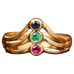 Vintage Ring natural Ruby Emerald Sapphire solid 18K Gold Ø6US/ 1.9gr