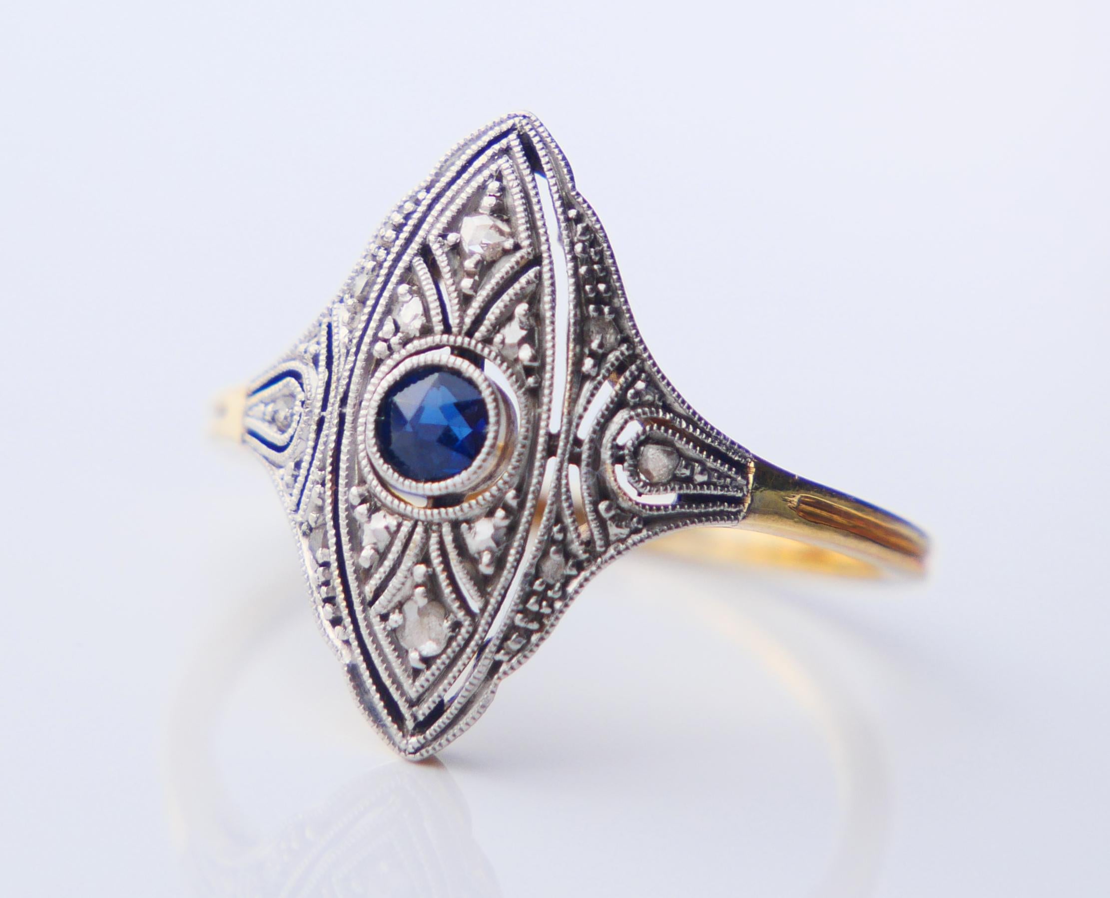Anillo Antiguo Zafiro natural Diamantes Oro 18K Platino ØUS 5.25 /2.4 gr 8