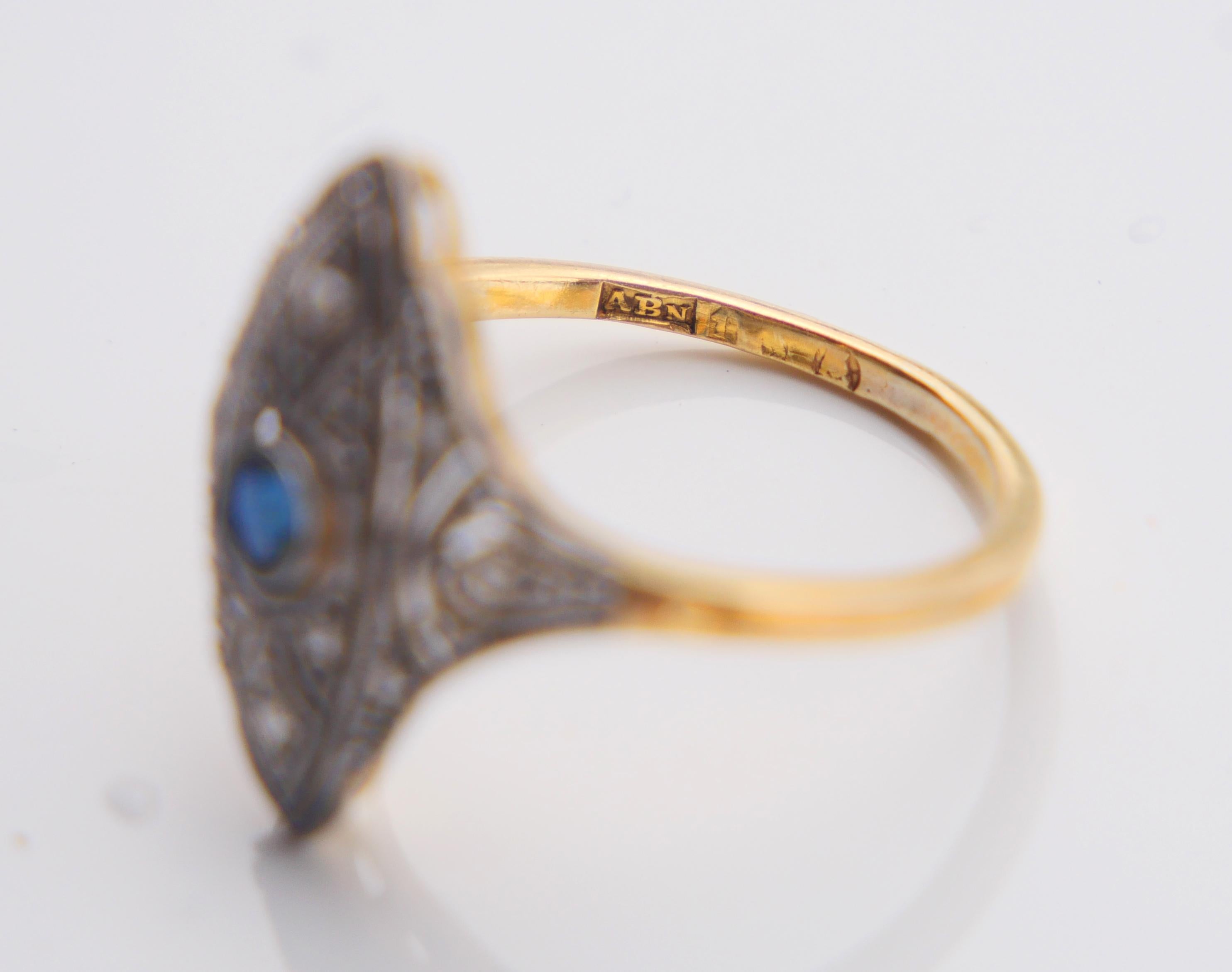 Anillo Antiguo Zafiro natural Diamantes Oro 18K Platino ØUS 5.25 /2.4 gr 10