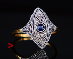 Antique Ring natural Sapphire Diamonds 18K Gold Platinum ØUS 5.25 /2.4 gr
