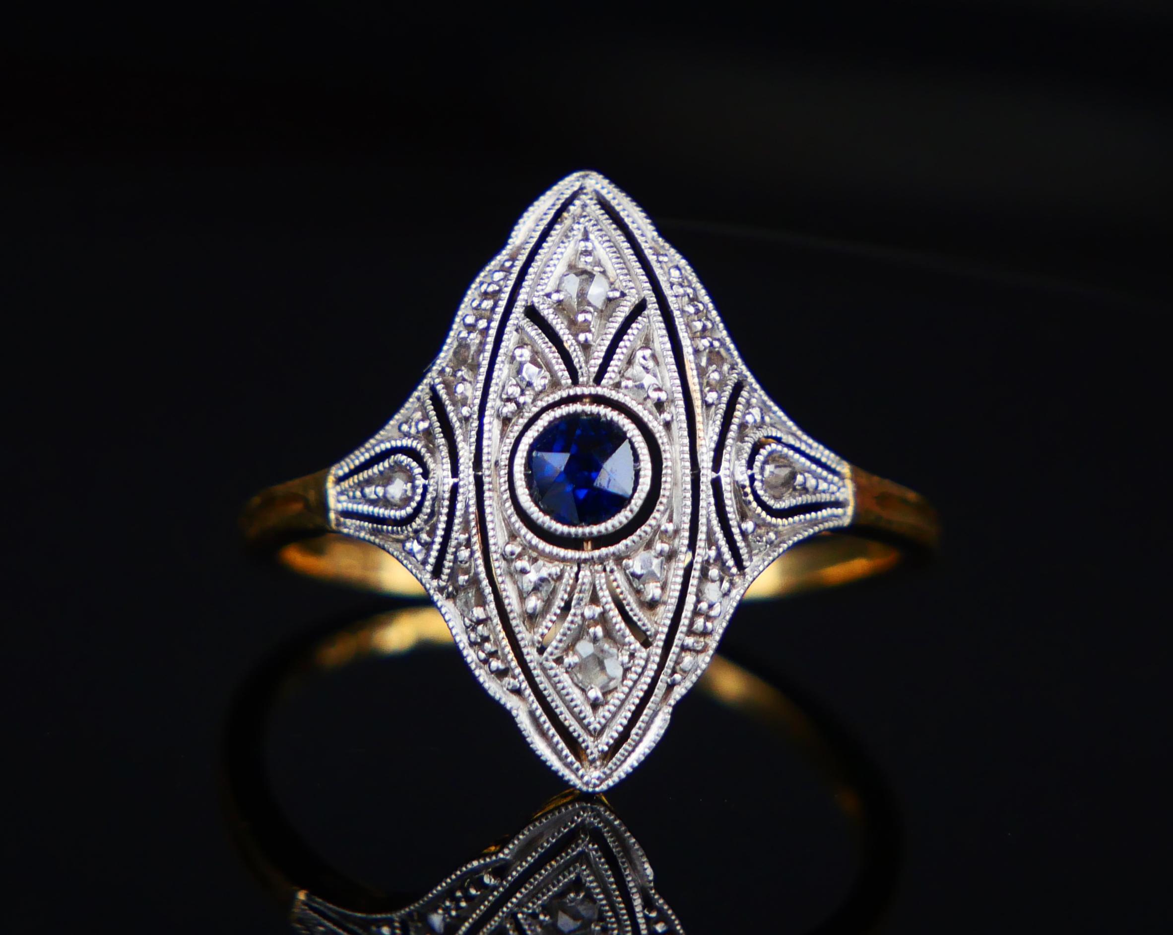 Anillo Antiguo Zafiro natural Diamantes Oro 18K Platino ØUS 5.25 /2.4 gr Art Decó