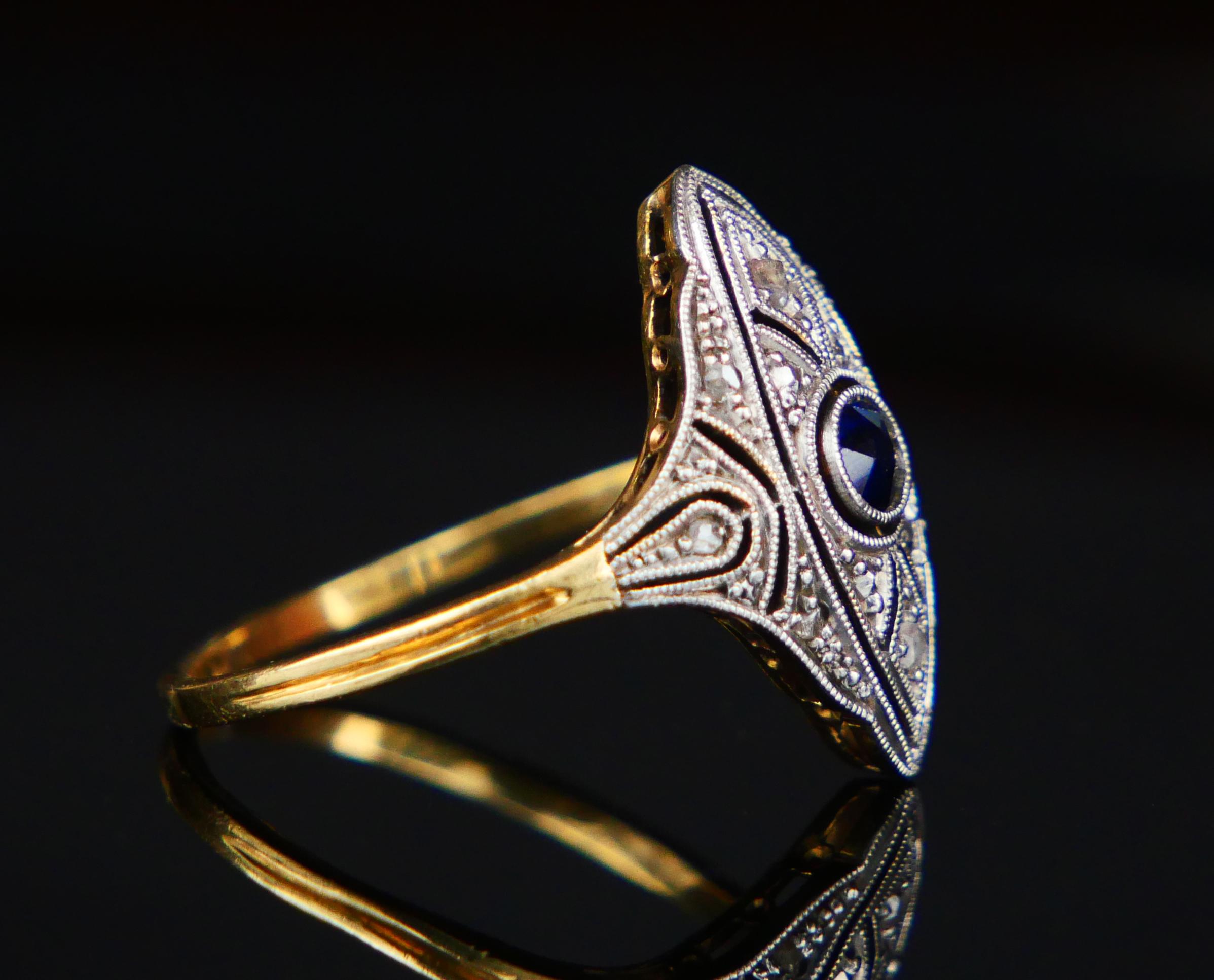 Anillo Antiguo Zafiro natural Diamantes Oro 18K Platino ØUS 5.25 /2.4 gr 1