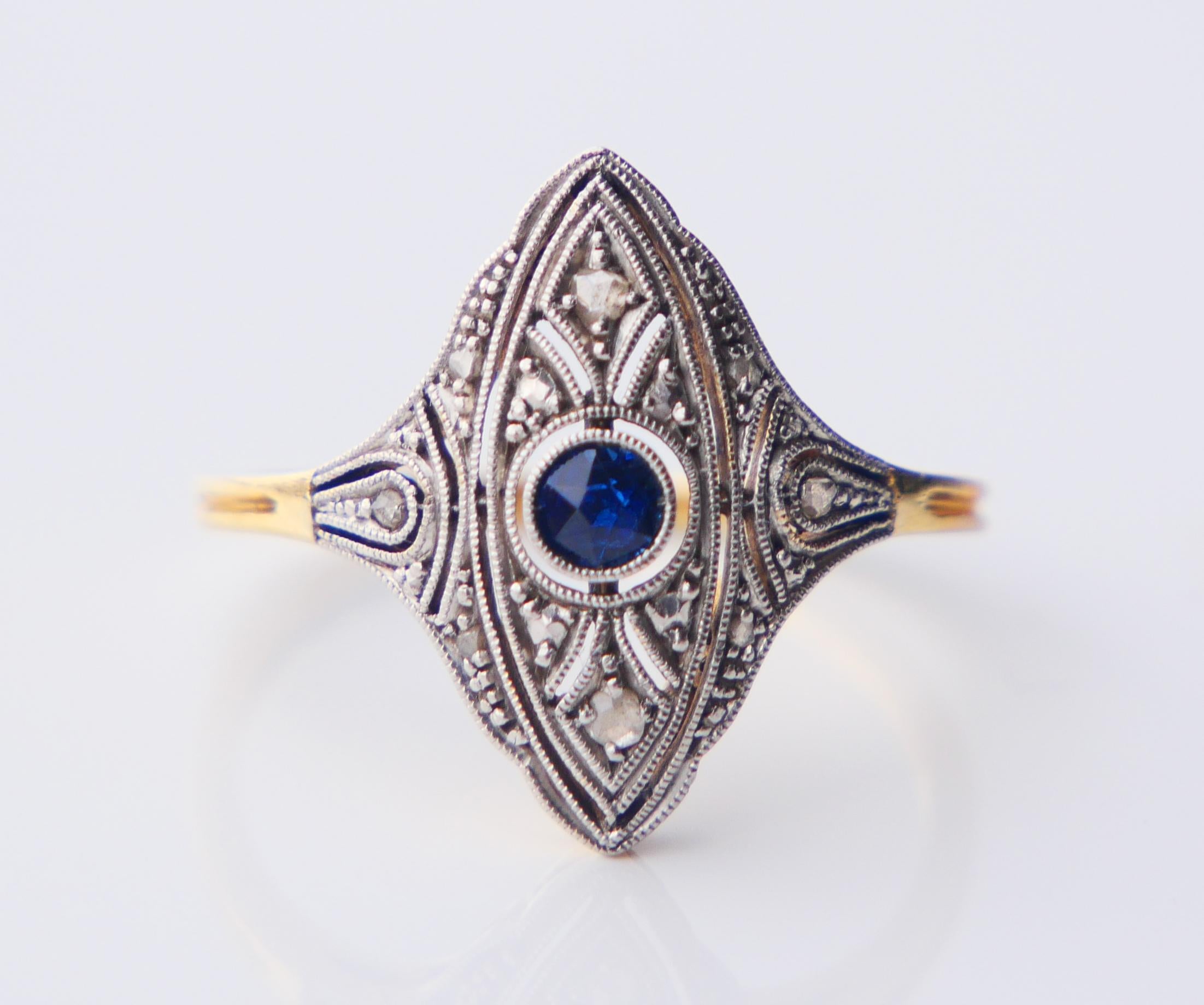 Anillo Antiguo Zafiro natural Diamantes Oro 18K Platino ØUS 5.25 /2.4 gr 5