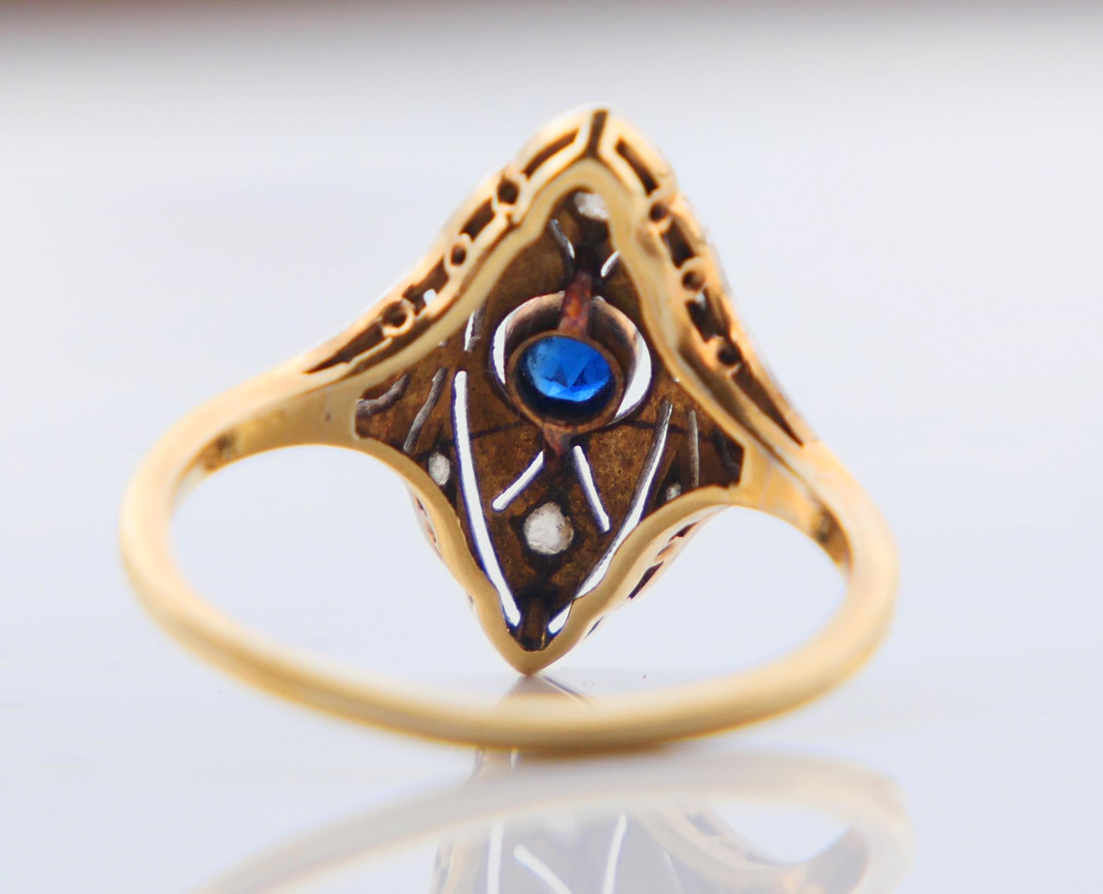 Anillo Antiguo Zafiro natural Diamantes Oro 18K Platino ØUS 5.25 /2.4 gr 7