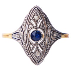 Anillo Antiguo Zafiro natural Diamantes Oro 18K Platino ØUS 5.25 /2.4 gr