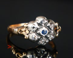 Antique Ring natural Sapphire Diamonds solid 18K Gold Silver Ø6US/3.55gr