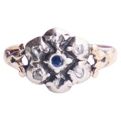 Antique Ring natural Sapphire Diamonds solid 18K Gold Silver Ø6US/3.55gr