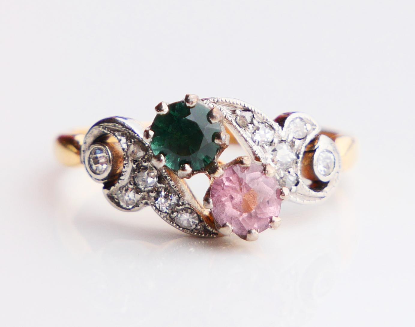 Antike  Ring natürlicher Turmalin Diamanten massiv 18K Gold Ø5.5 /3g im Angebot 5