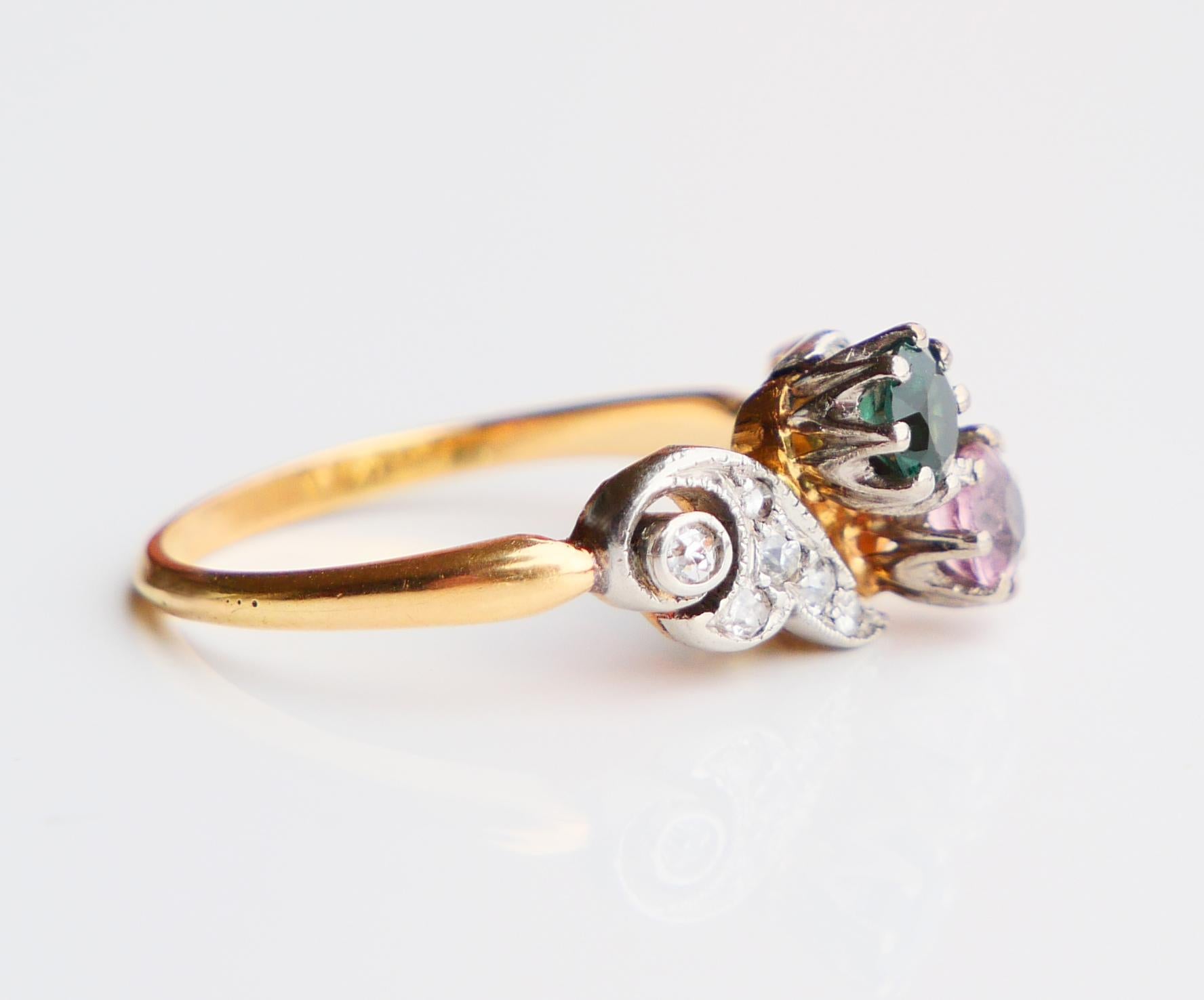 Antike  Ring natürlicher Turmalin Diamanten massiv 18K Gold Ø5.5 /3g im Angebot 6