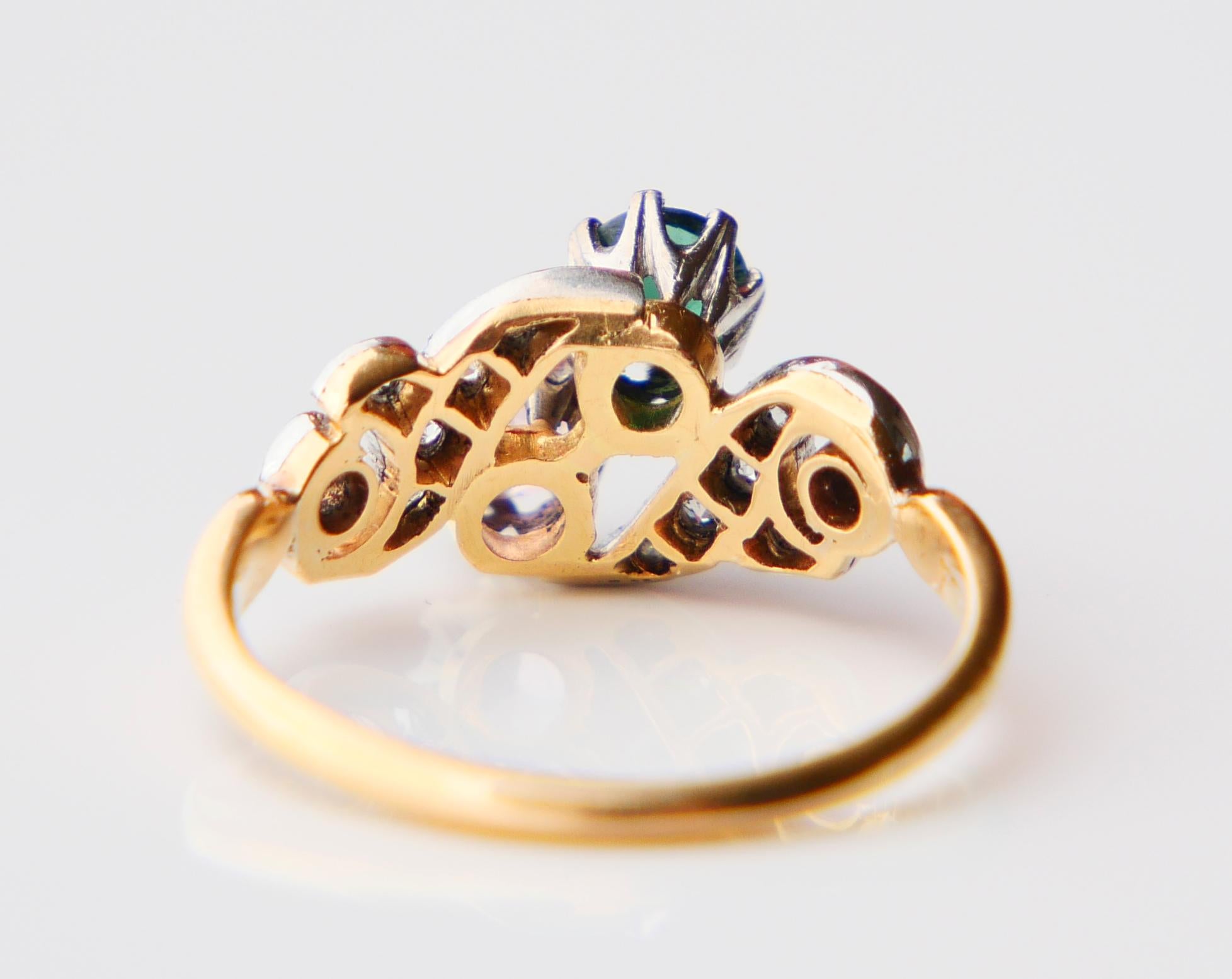 Antike  Ring natürlicher Turmalin Diamanten massiv 18K Gold Ø5.5 /3g im Angebot 7