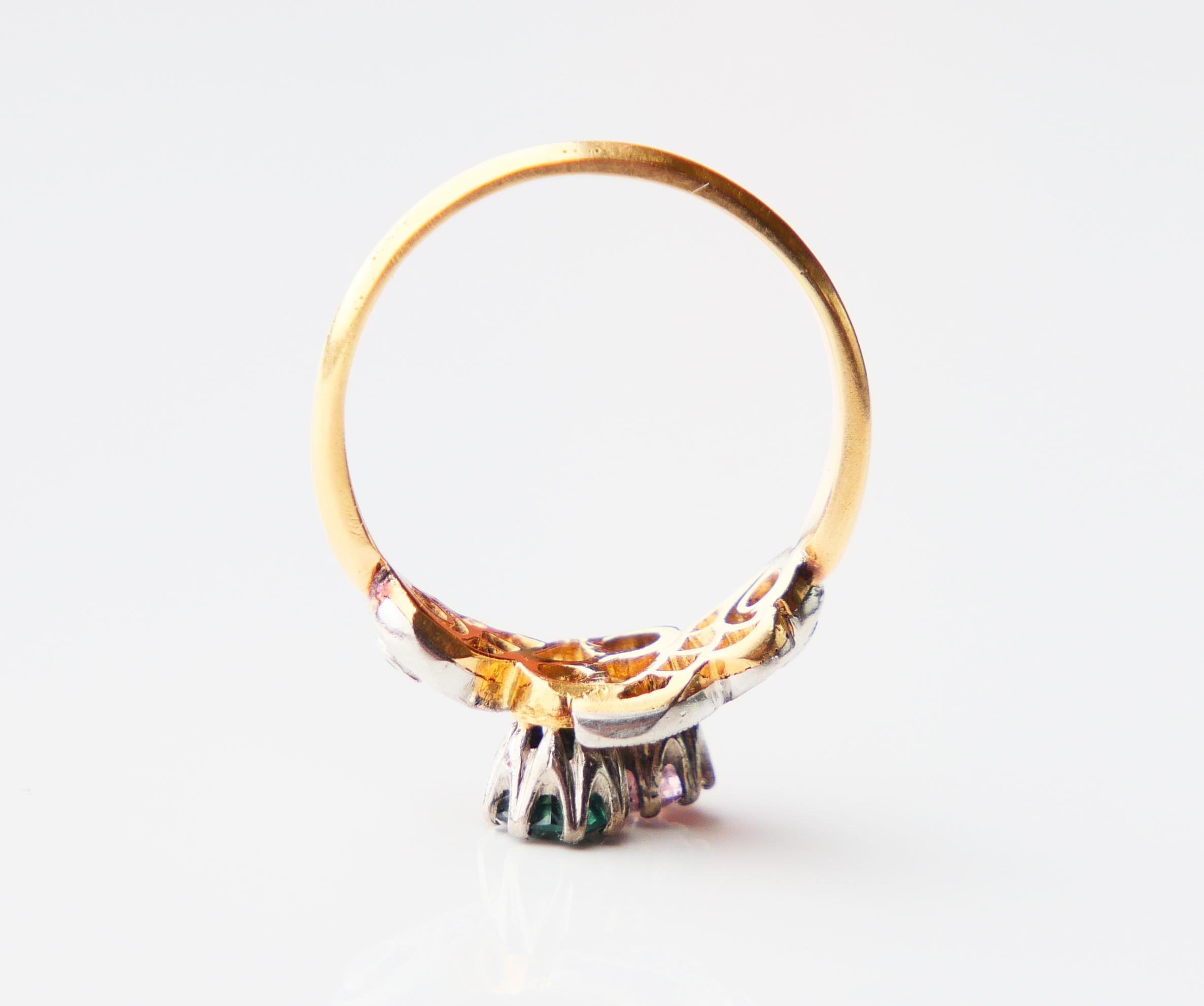Antike  Ring natürlicher Turmalin Diamanten massiv 18K Gold Ø5.5 /3g im Angebot 8