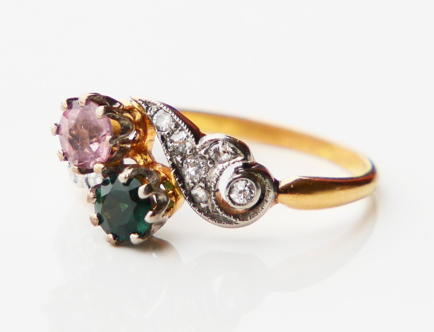 Antike  Ring natürlicher Turmalin Diamanten massiv 18K Gold Ø5.5 /3g im Angebot 9