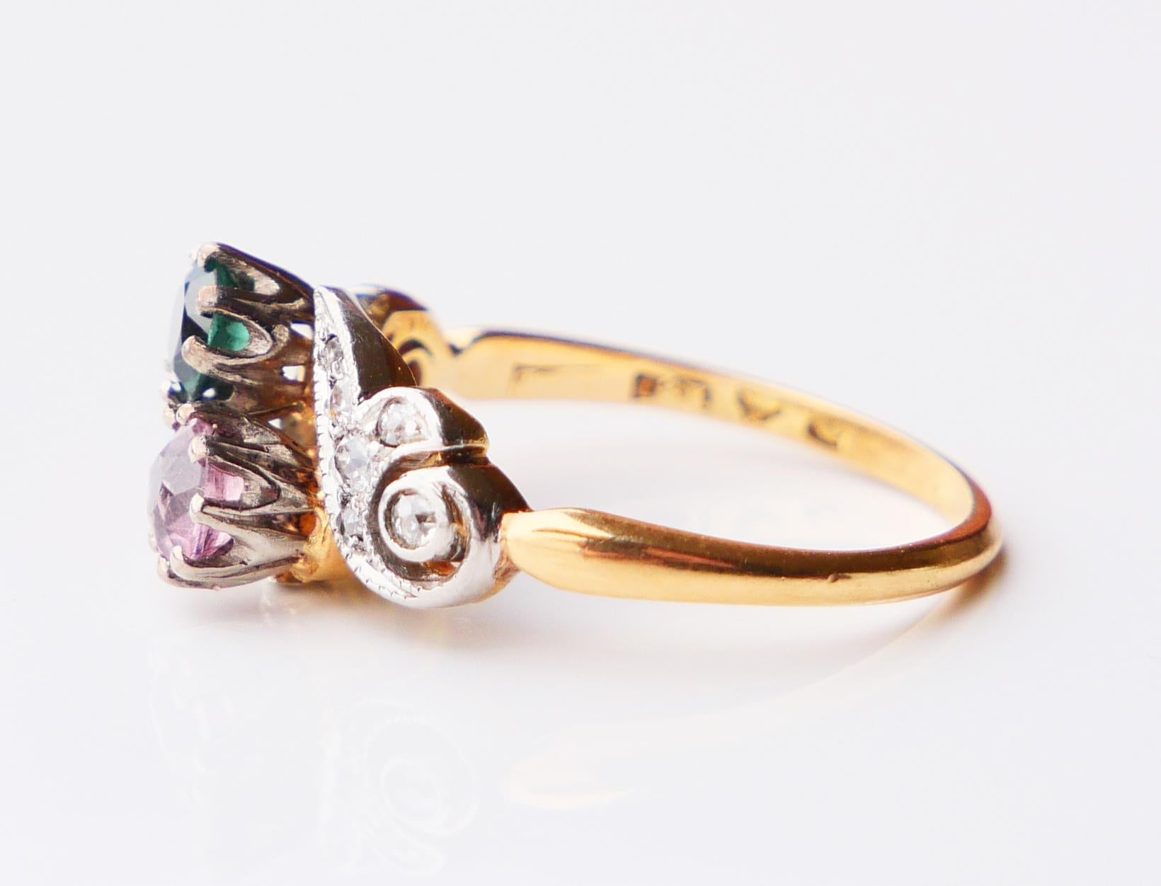 Antike  Ring natürlicher Turmalin Diamanten massiv 18K Gold Ø5.5 /3g im Angebot 10
