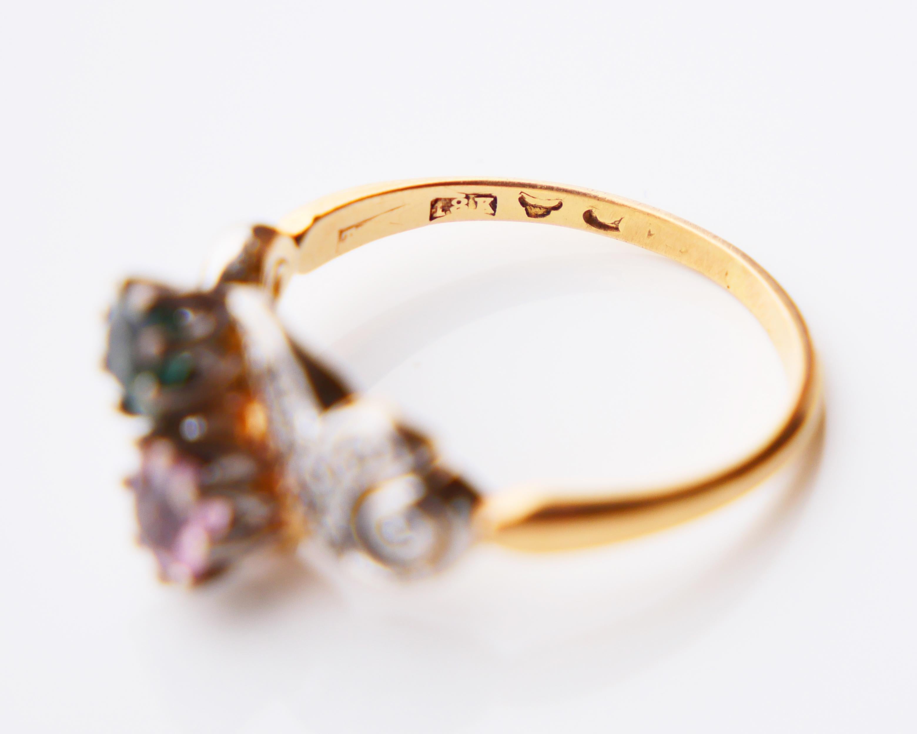 Antike  Ring natürlicher Turmalin Diamanten massiv 18K Gold Ø5.5 /3g im Angebot 11