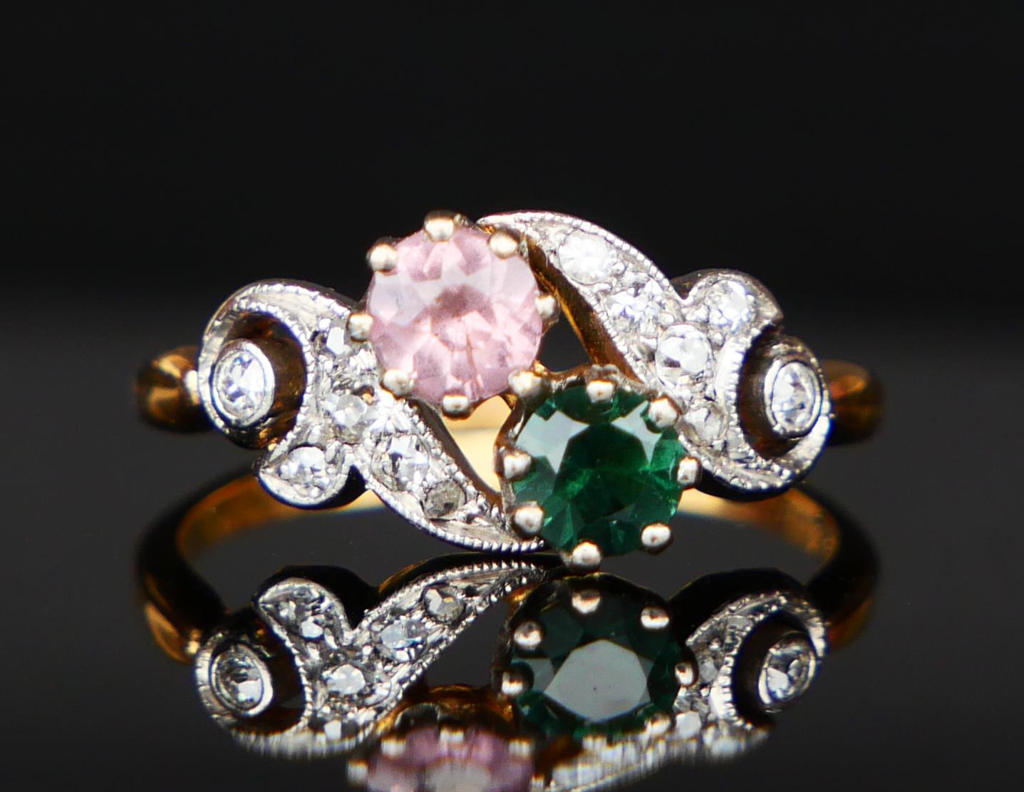 Antike  Ring natürlicher Turmalin Diamanten massiv 18K Gold Ø5.5 /3g (Alteuropäischer Schliff) im Angebot