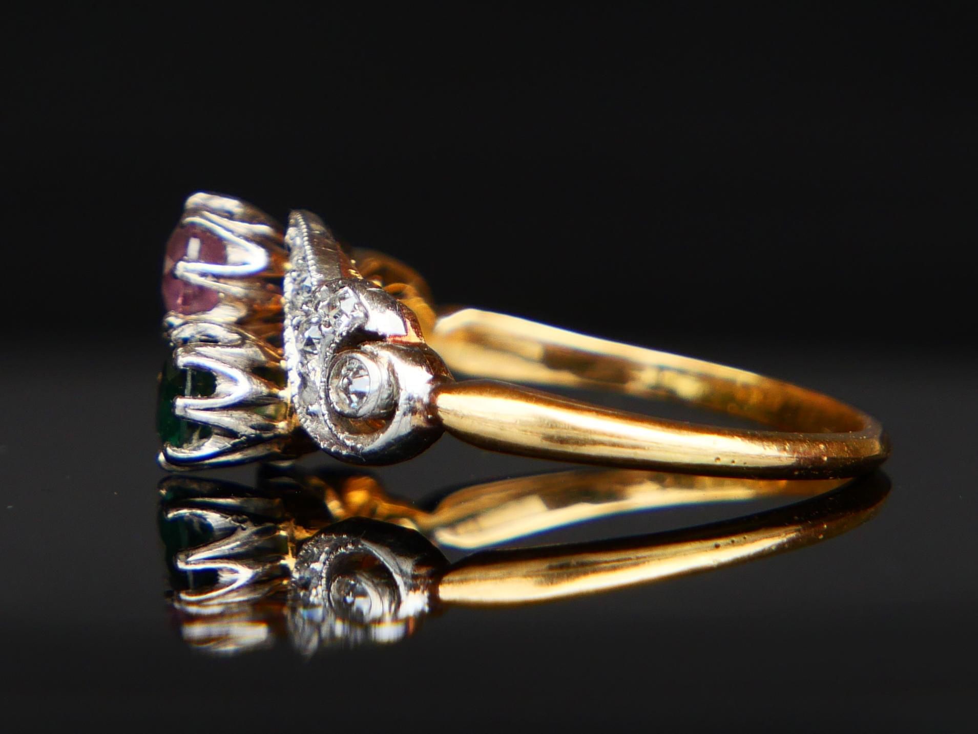 Antike  Ring natürlicher Turmalin Diamanten massiv 18K Gold Ø5.5 /3g im Angebot 1