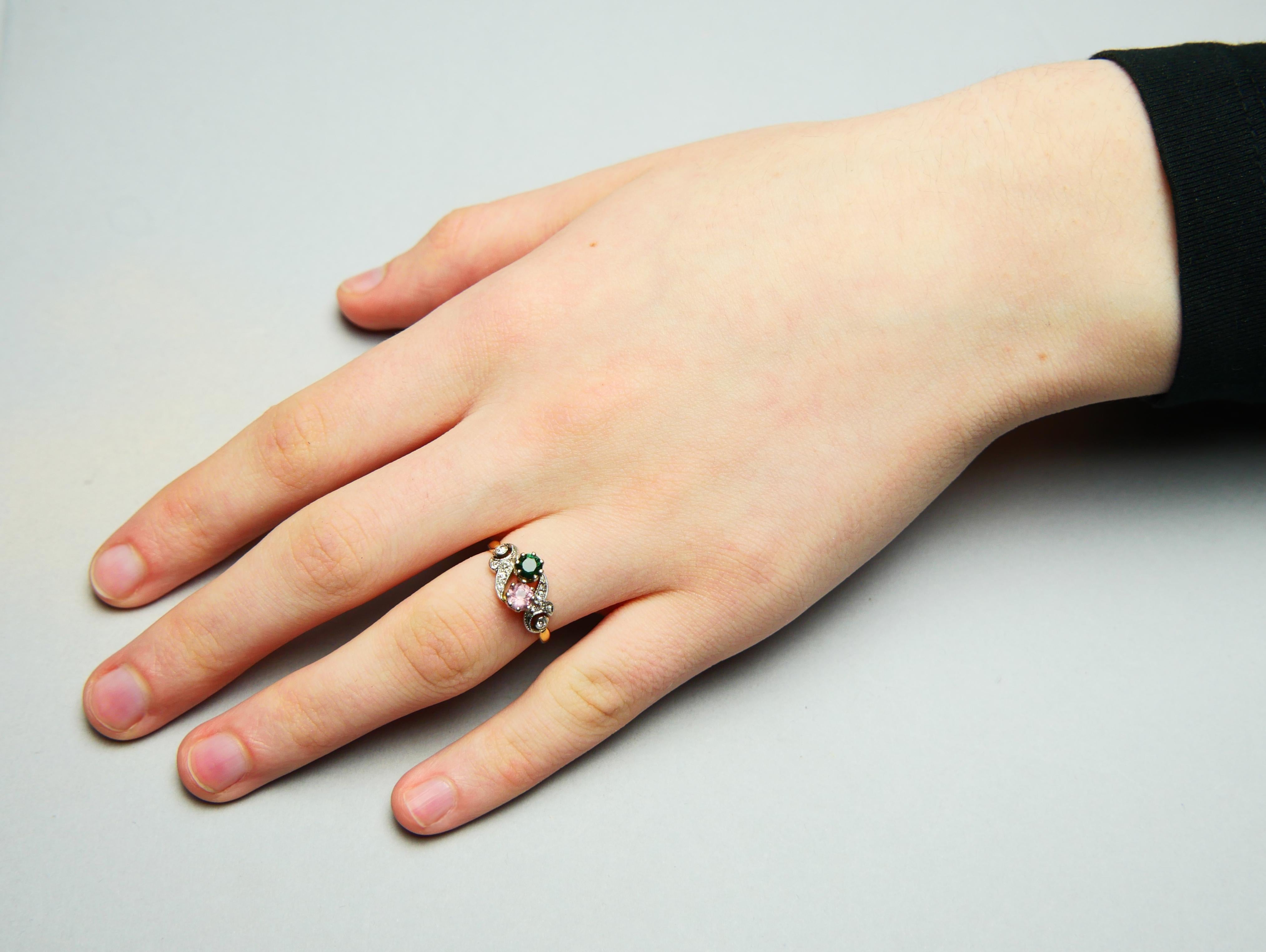 Antike  Ring natürlicher Turmalin Diamanten massiv 18K Gold Ø5.5 /3g im Angebot 3