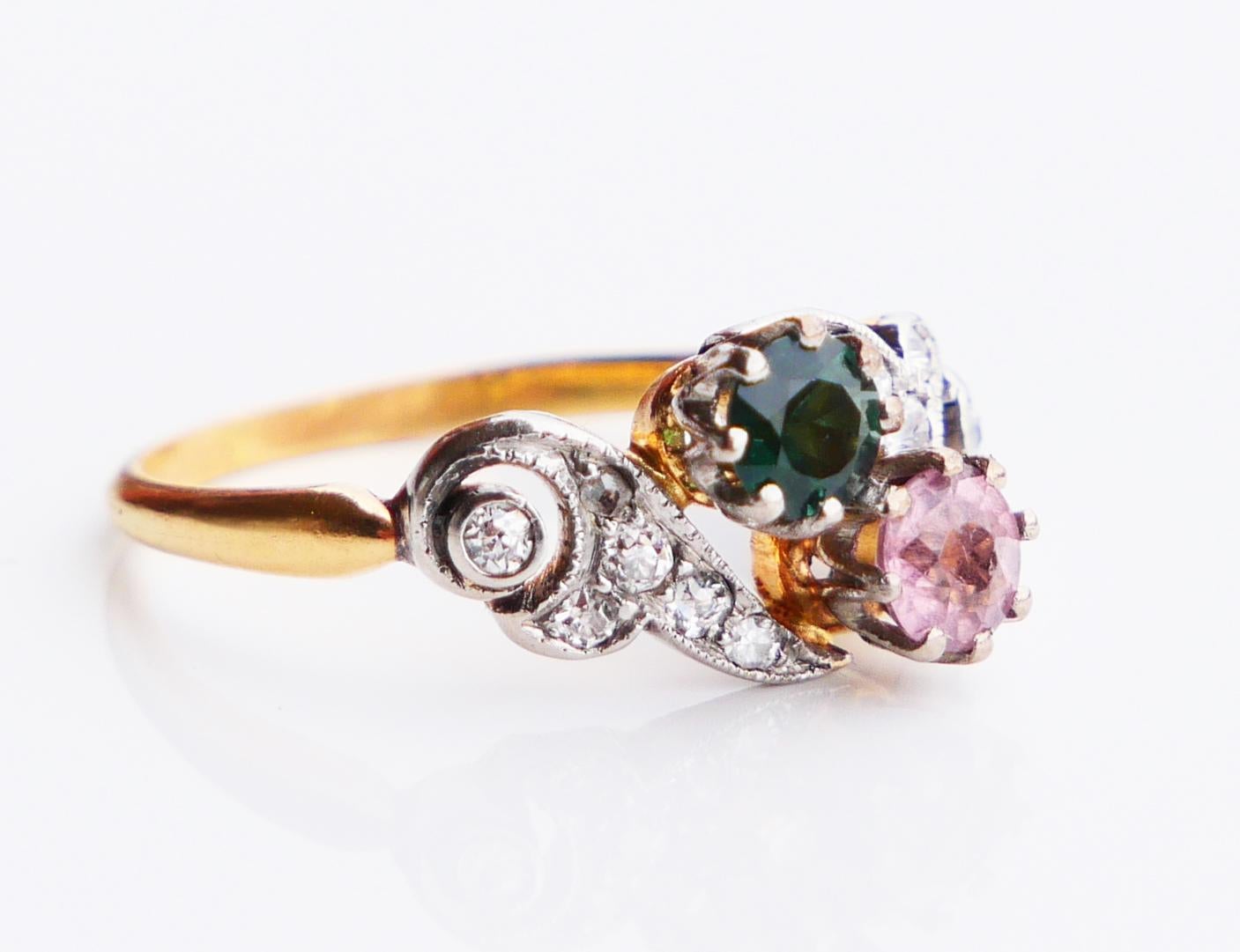 Antike  Ring natürlicher Turmalin Diamanten massiv 18K Gold Ø5.5 /3g im Angebot 4