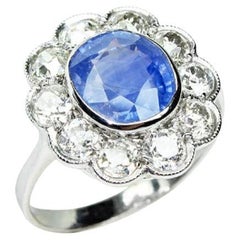 Antique Ring Platinum Sapphire and Diamonds