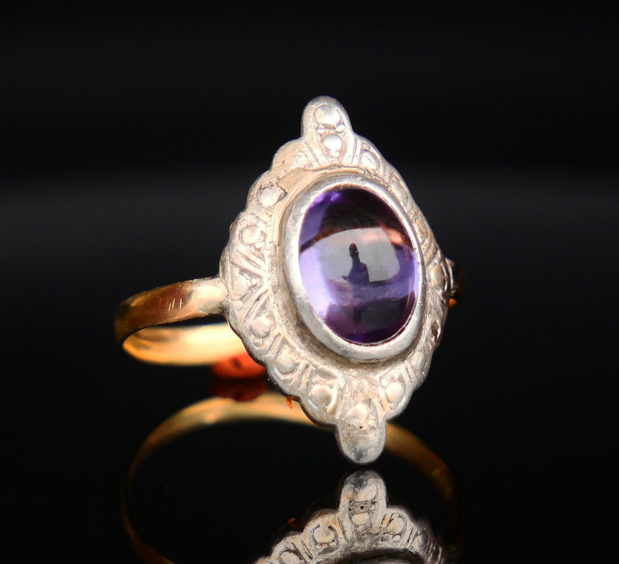 Art Deco Antique Ring Purple Sapphire solid 18K Gold Siver Ø US7.25 / 3.2 gr For Sale