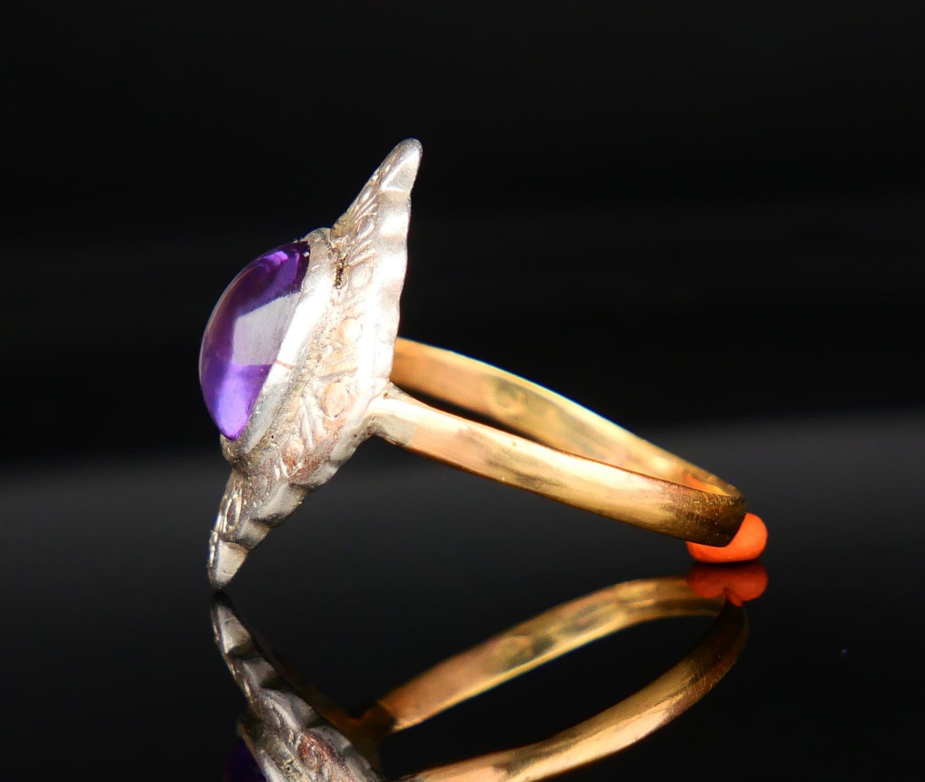 Cabochon Antique Ring Purple Sapphire solid 18K Gold Siver Ø US7.25 / 3.2 gr For Sale