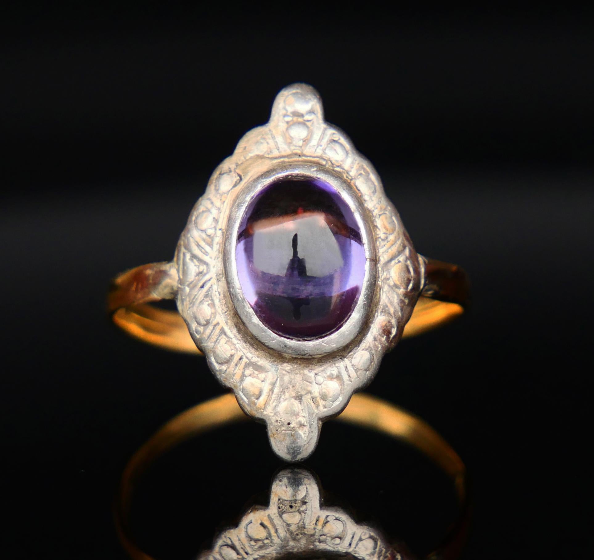 Women's Antique Ring Purple Sapphire solid 18K Gold Siver Ø US7.25 / 3.2 gr For Sale