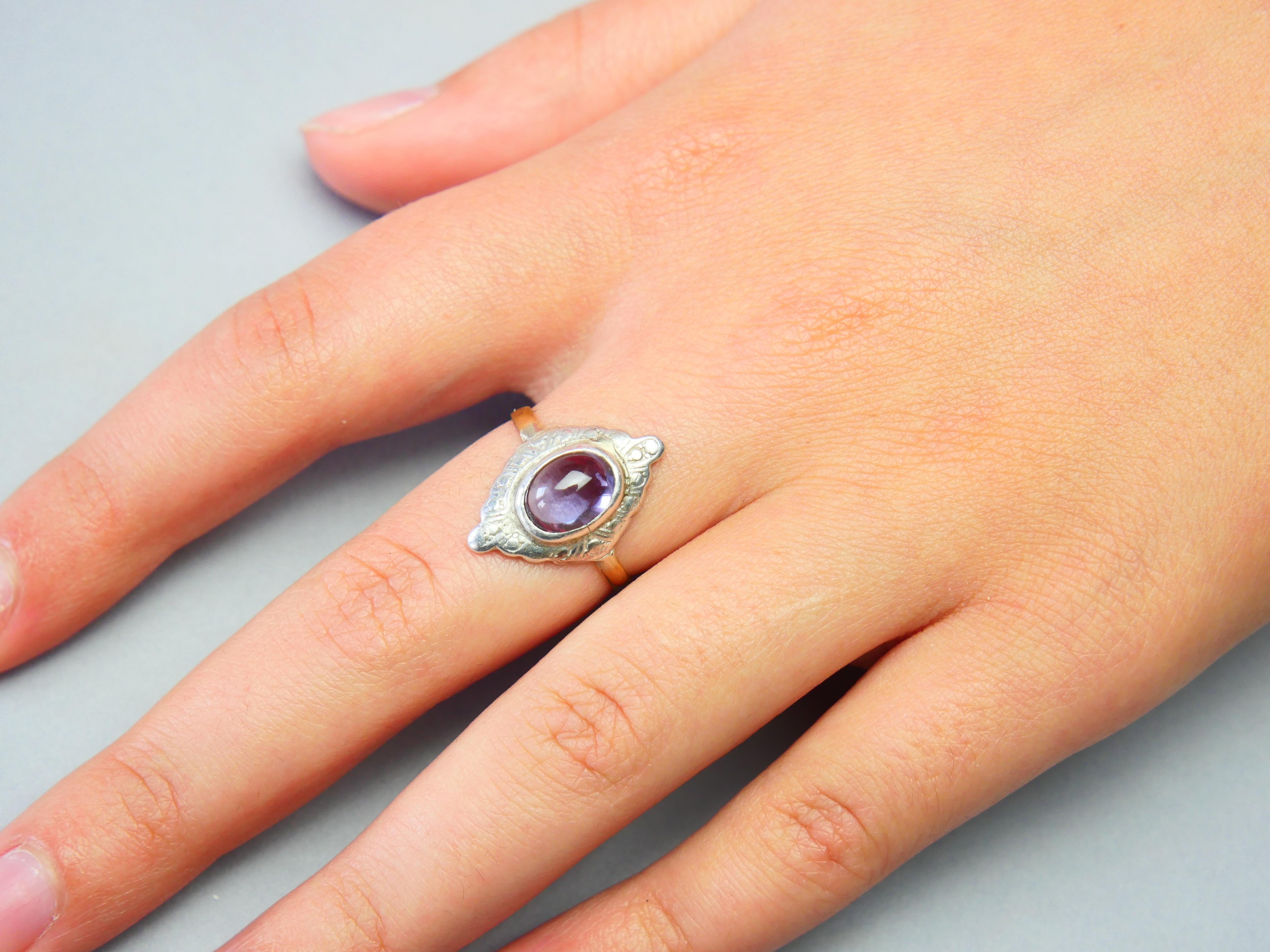 Antique Ring Purple Sapphire solid 18K Gold Siver Ø US7.25 / 3.2 gr For Sale 1