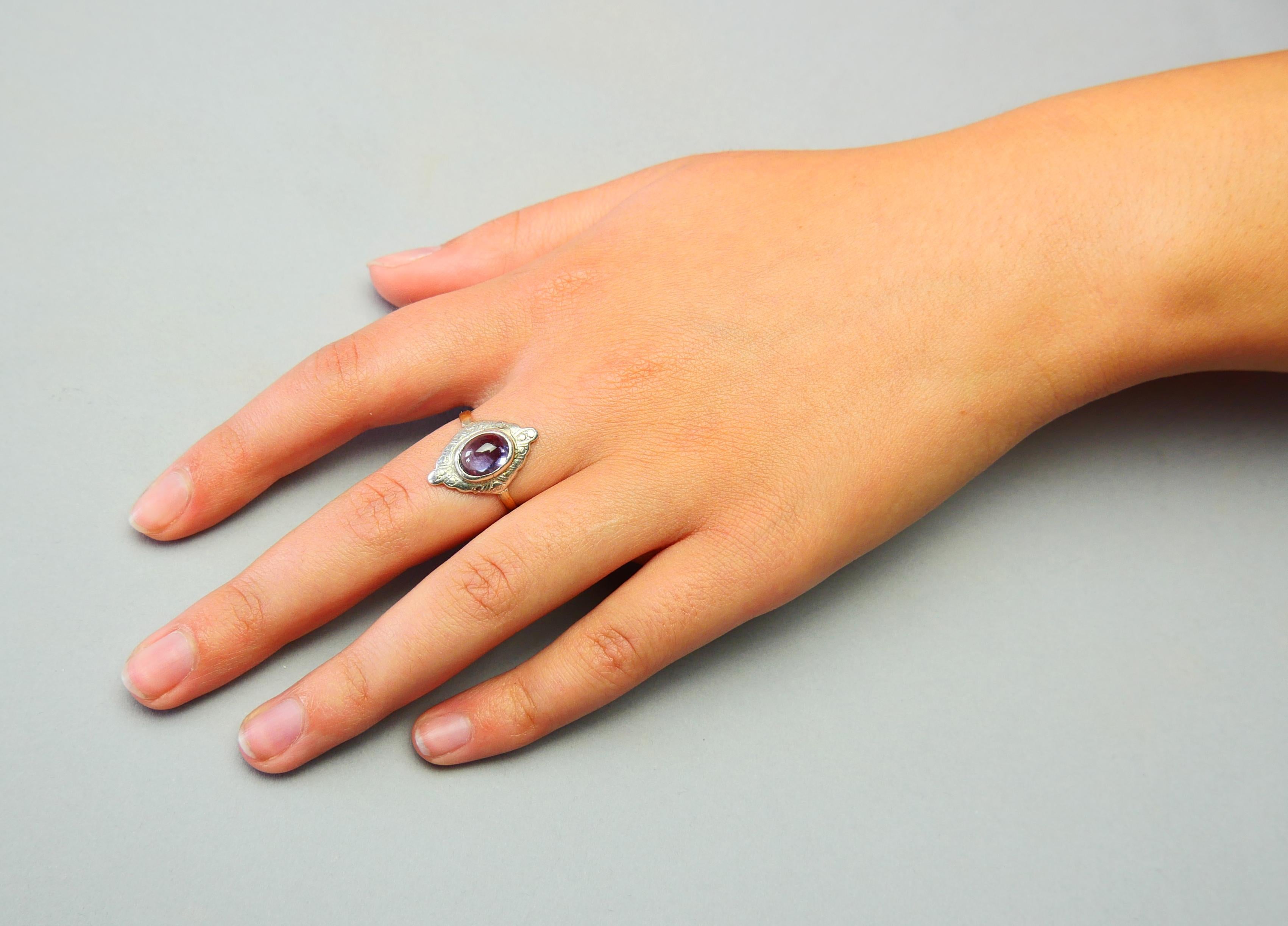 Antique Ring Purple Sapphire solid 18K Gold Siver Ø US7.25 / 3.2 gr For Sale 2