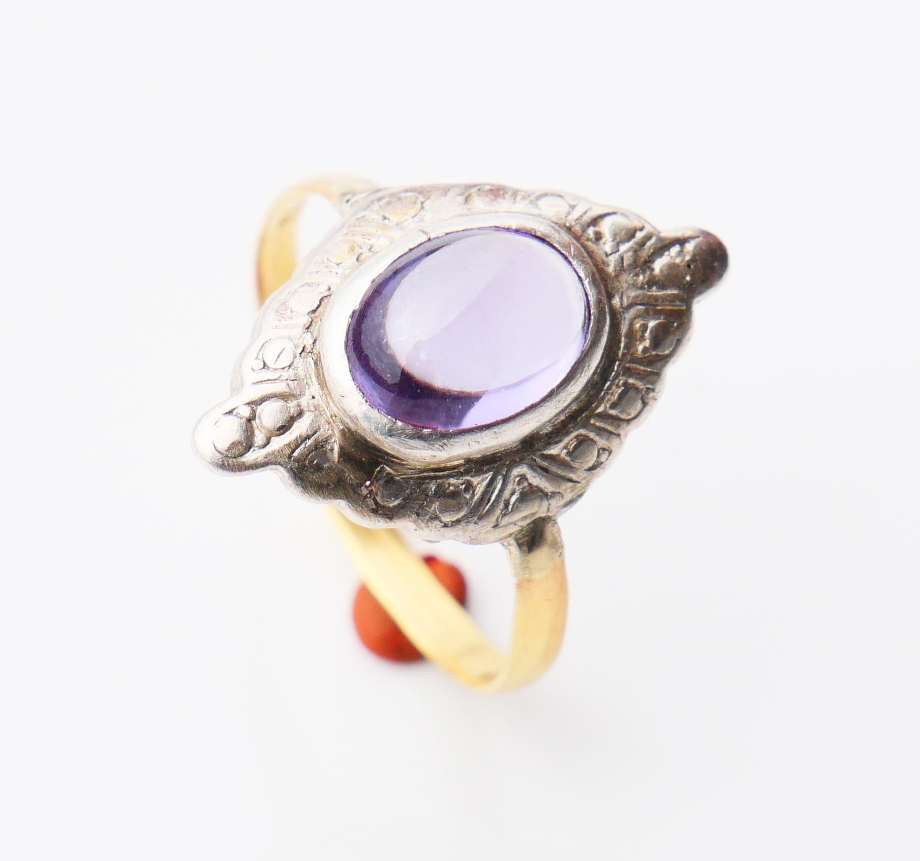 Antique Ring Purple Sapphire solid 18K Gold Siver Ø US7.25 / 3.2 gr For Sale 3