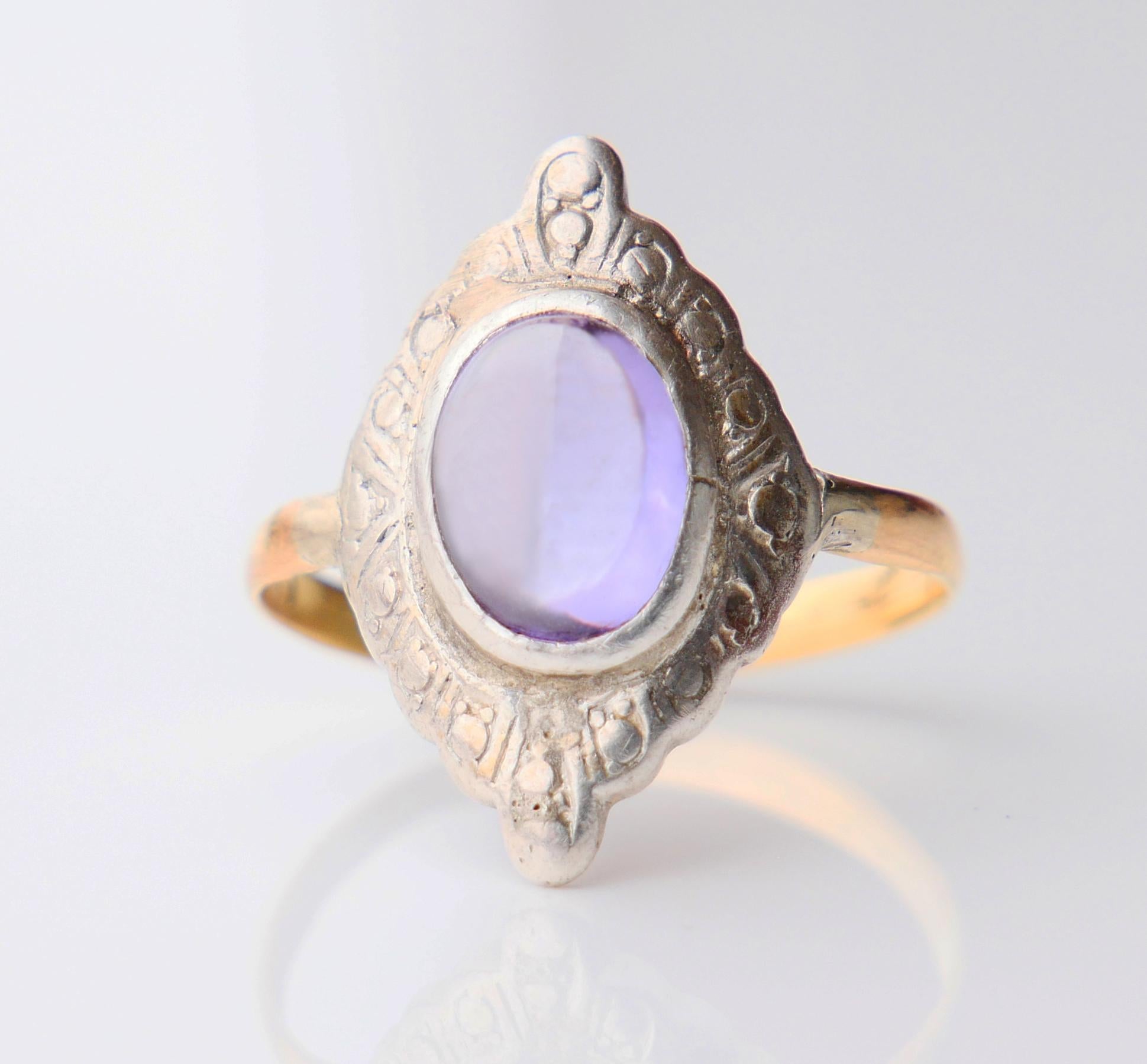 Antique Ring Purple Sapphire solid 18K Gold Siver Ø US7.25 / 3.2 gr For Sale 4