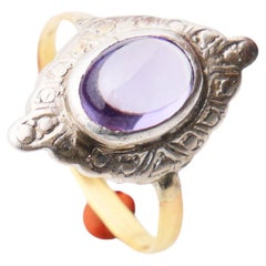 Antiker Ring Lila Saphir massiv 18K Gold Siver Ø US7.25 / 3.2 gr