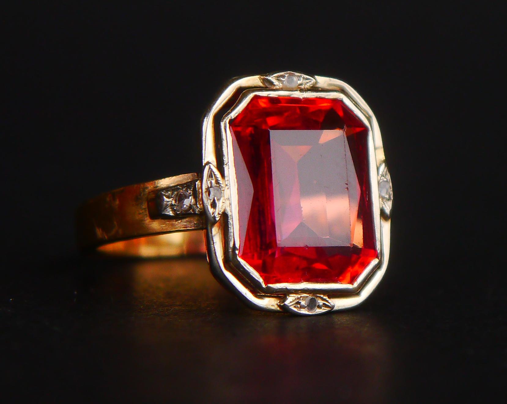 Antique Ring Ruby Diamonds 18K Yellow Gold Platinum Ø 5 US/ 4.4gr For Sale 5