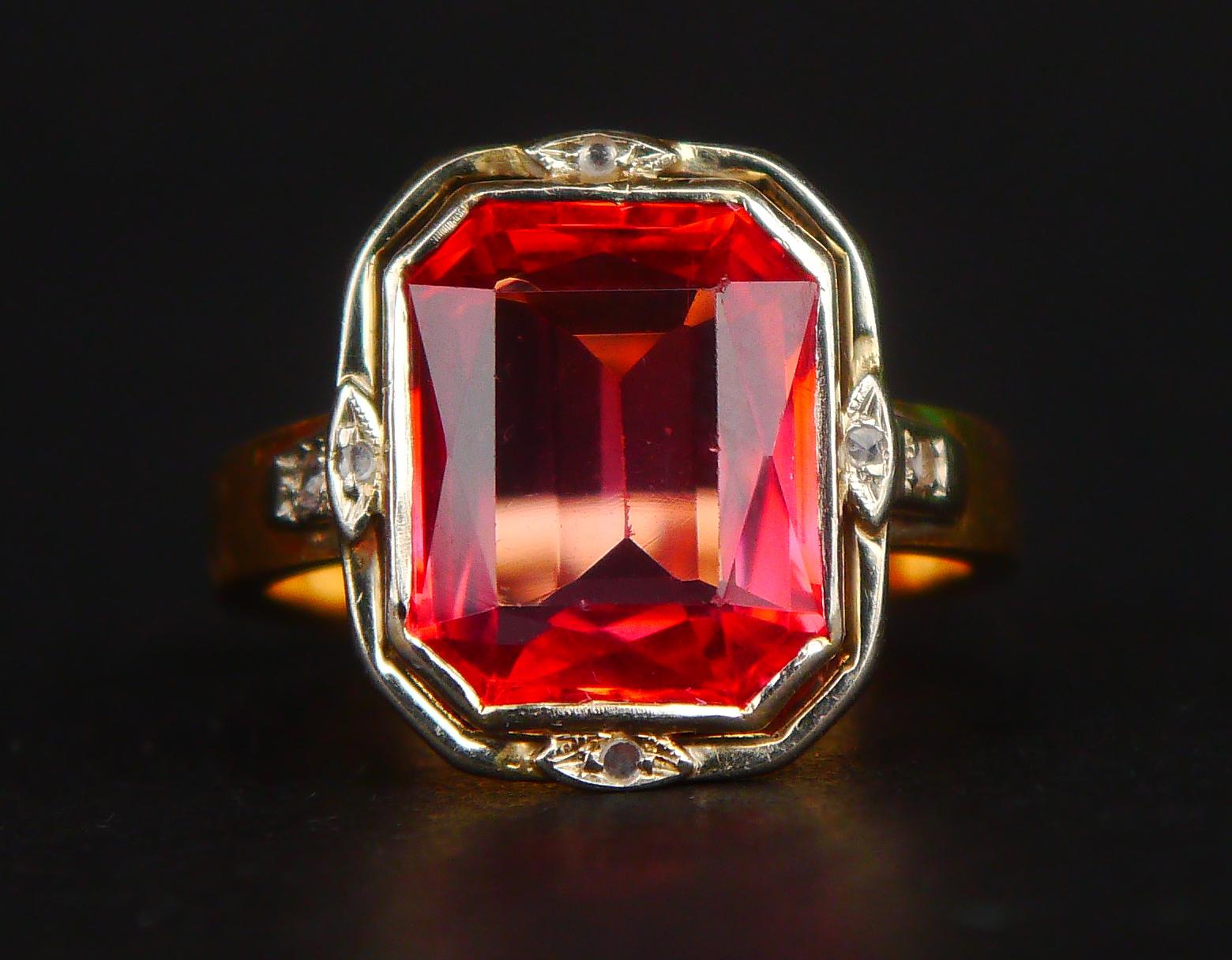 Antique Ring Ruby Diamonds 18K Yellow Gold Platinum Ø 5 US/ 4.4gr For Sale 6