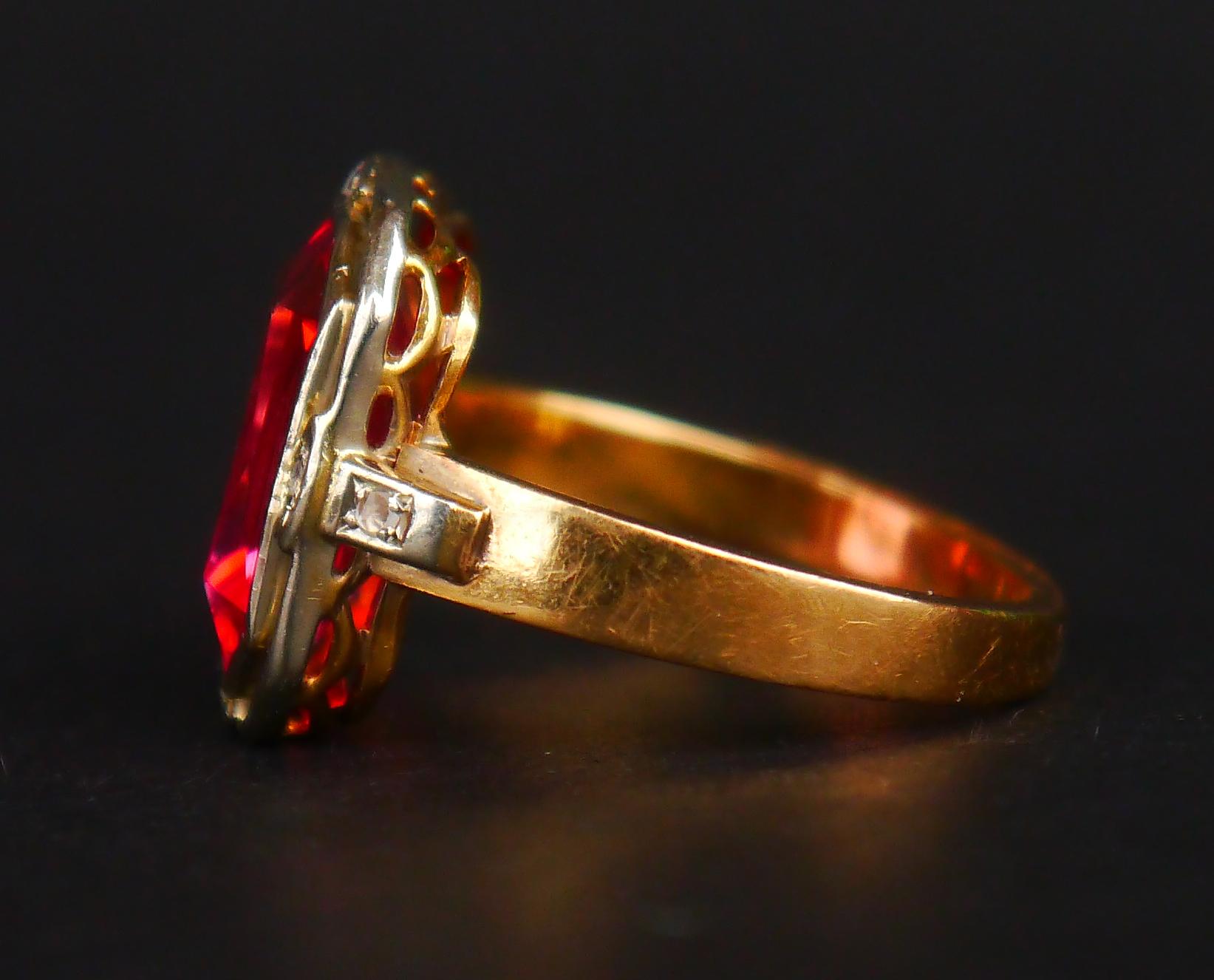 Antiker Ring Rubin Diamanten 18K Gelbgold Platin Ø 5 US/ 4.4gr im Angebot 7