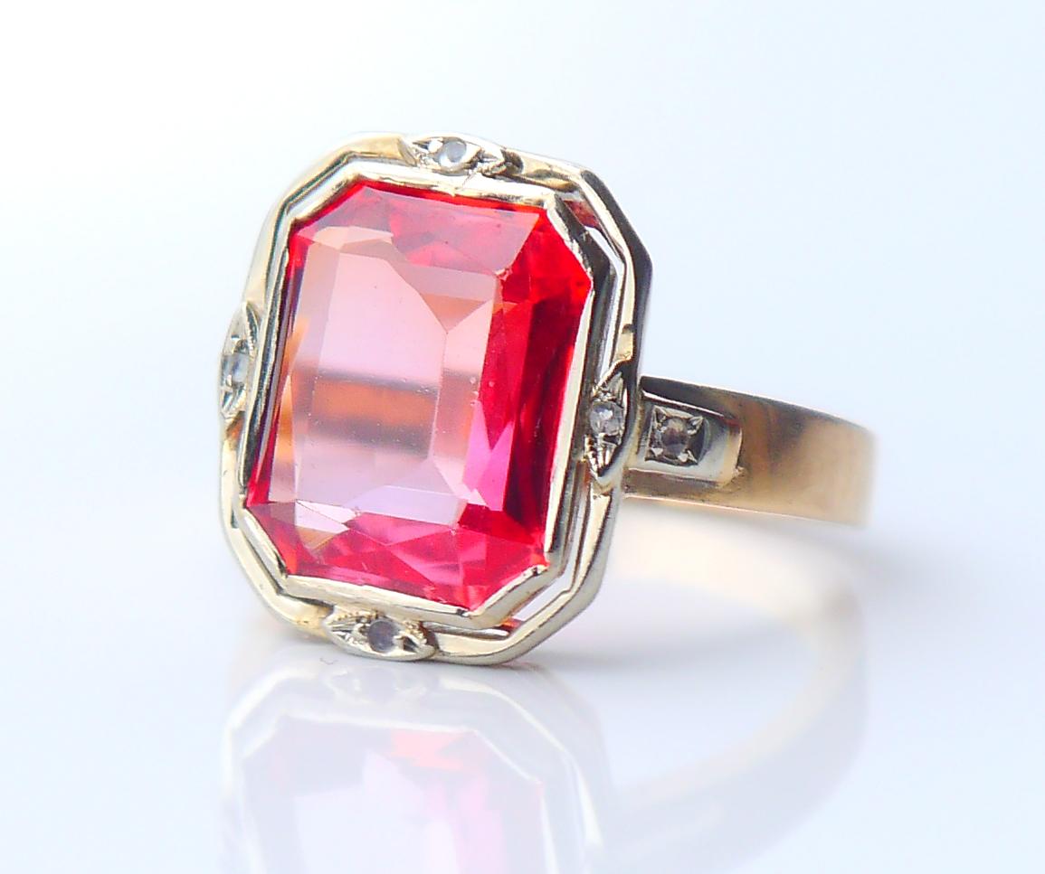 Art Deco Antique Ring Ruby Diamonds 18K Yellow Gold Platinum Ø 5 US/ 4.4gr For Sale