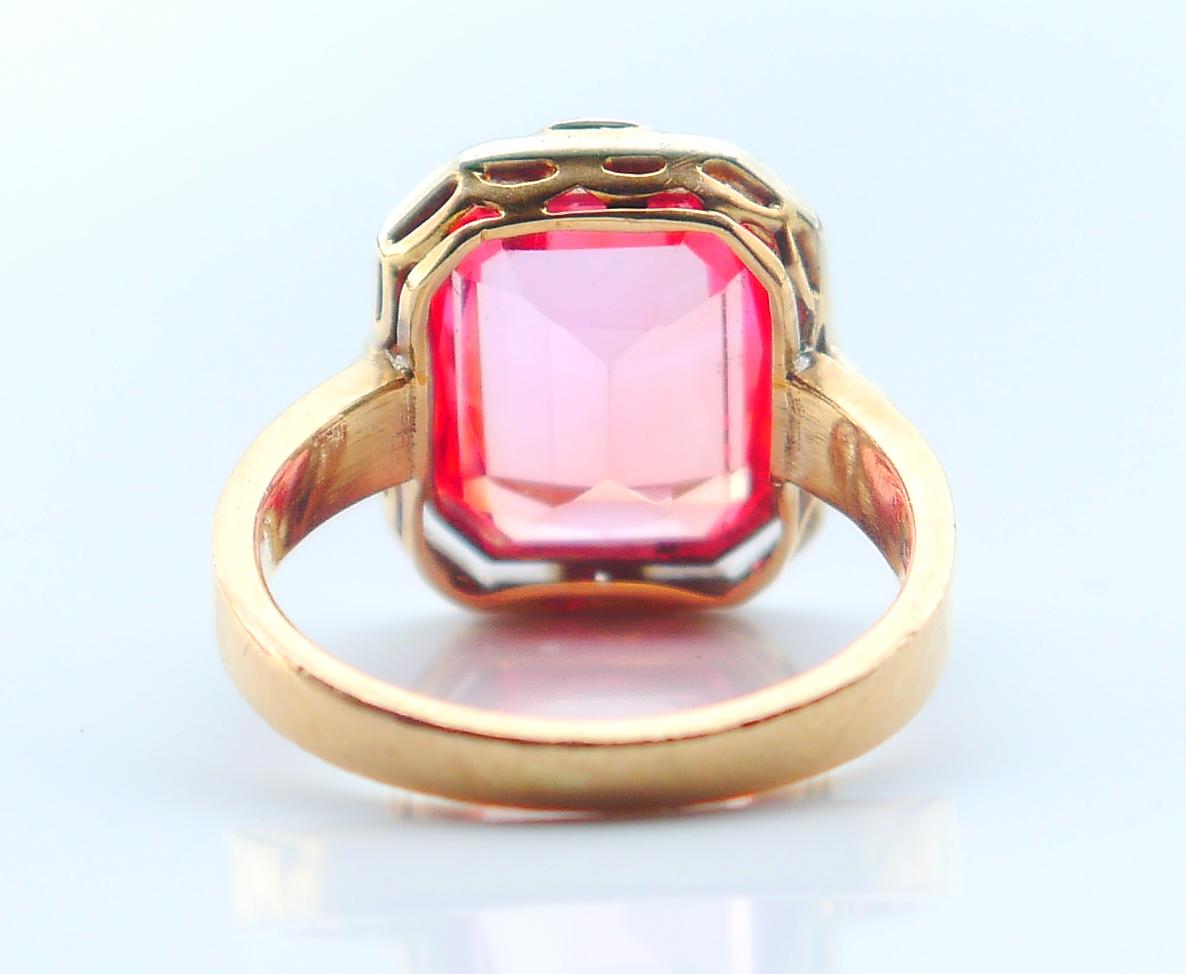 Emerald Cut Antique Ring Ruby Diamonds 18K Yellow Gold Platinum Ø 5 US/ 4.4gr For Sale