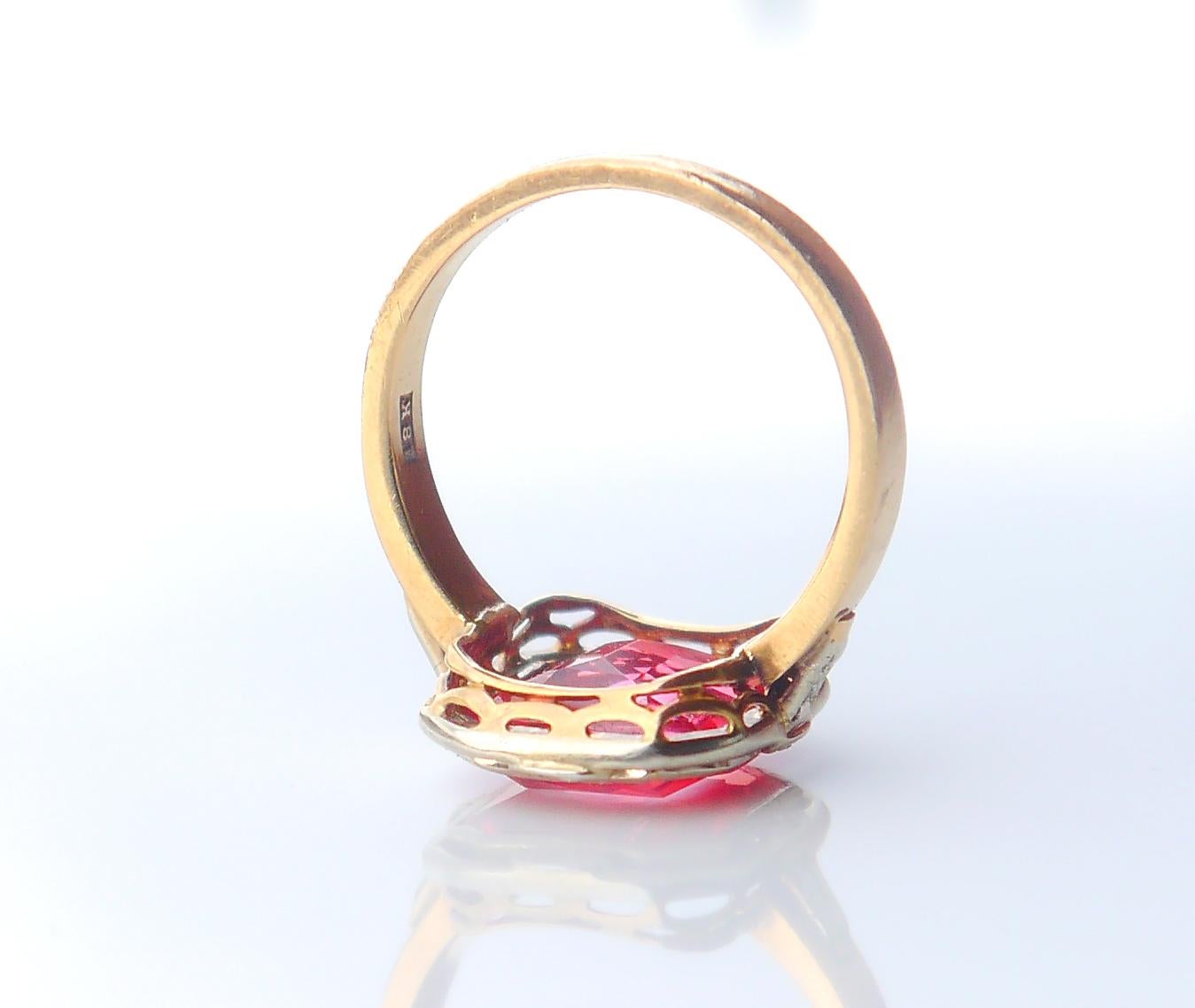 Women's Antique Ring Ruby Diamonds 18K Yellow Gold Platinum Ø 5 US/ 4.4gr For Sale