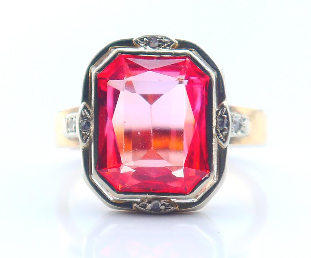 Antiker Ring Rubin Diamanten 18K Gelbgold Platin Ø 5 US/ 4.4gr im Angebot 2