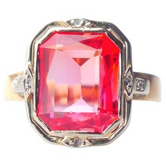 Antique Ring Ruby Diamonds 18K Yellow Gold Platinum Ø 5 US/ 4.4gr