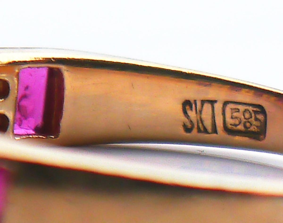 Antiker Ring Rubin Diamanten massiv 14K Gelbgold Ø 6.25 US / 2.1gr im Angebot 5