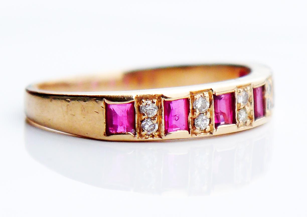 Old European Cut Antique Ring Ruby Diamonds solid 14K Yellow Gold Ø 6.25 US / 2.1gr For Sale