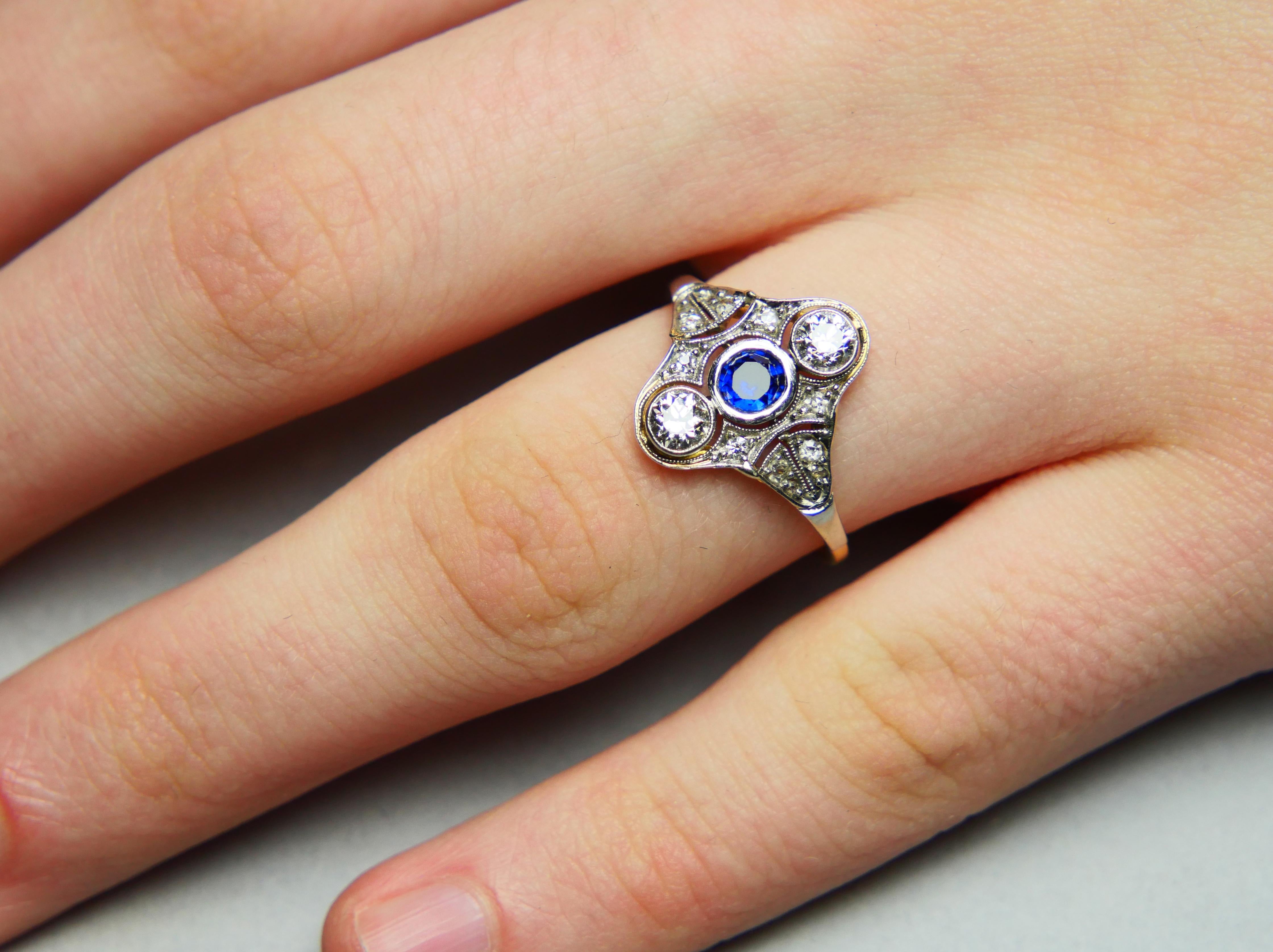Antique Ring Sapphire 0.7 ctw Diamonds 18K Gold ØUS 6.5 / 2.56gr For Sale 5