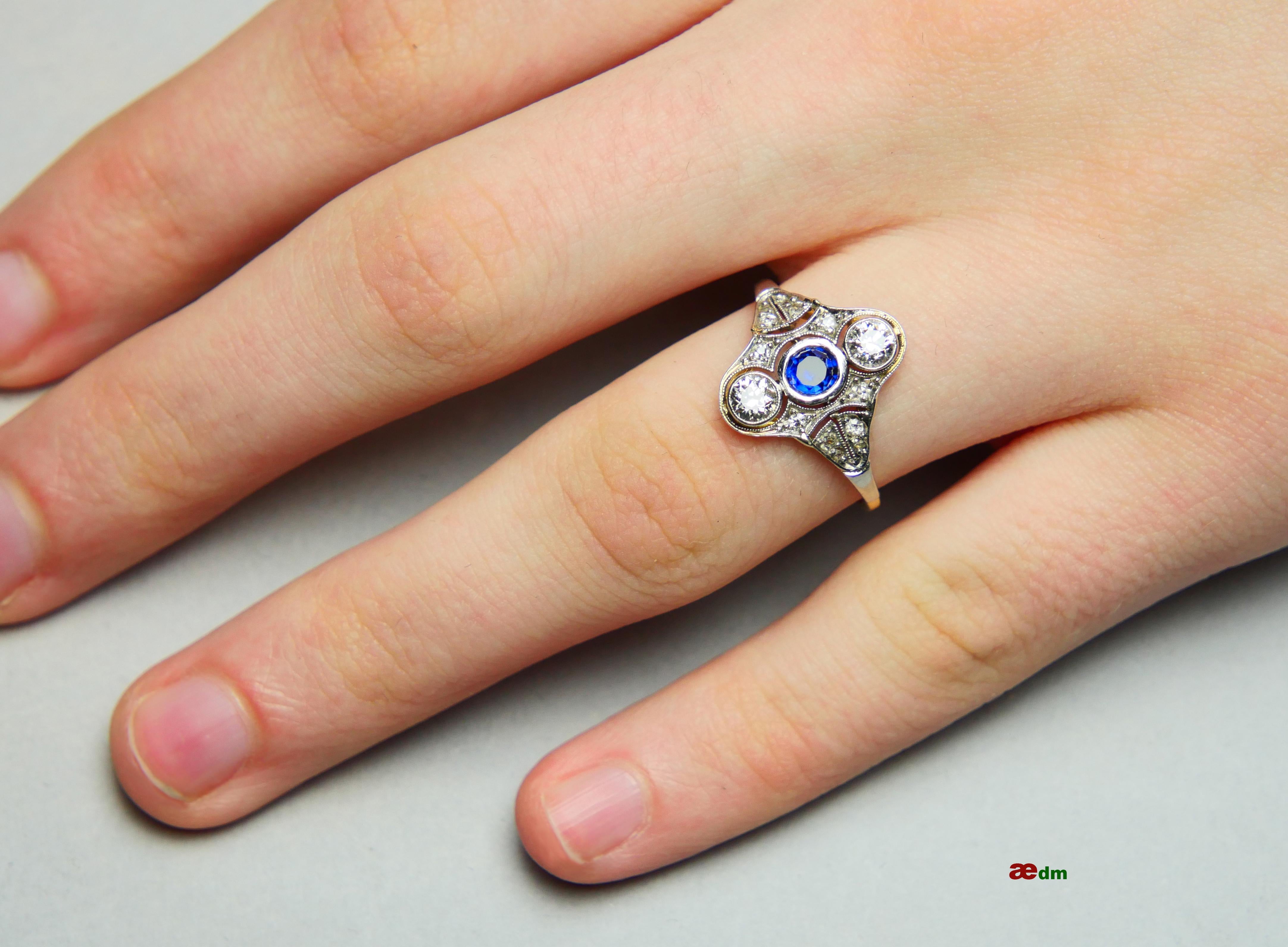 Antique Ring Sapphire 0.7 ctw Diamonds 18K Gold ØUS 6.5 / 2.56gr For Sale 7