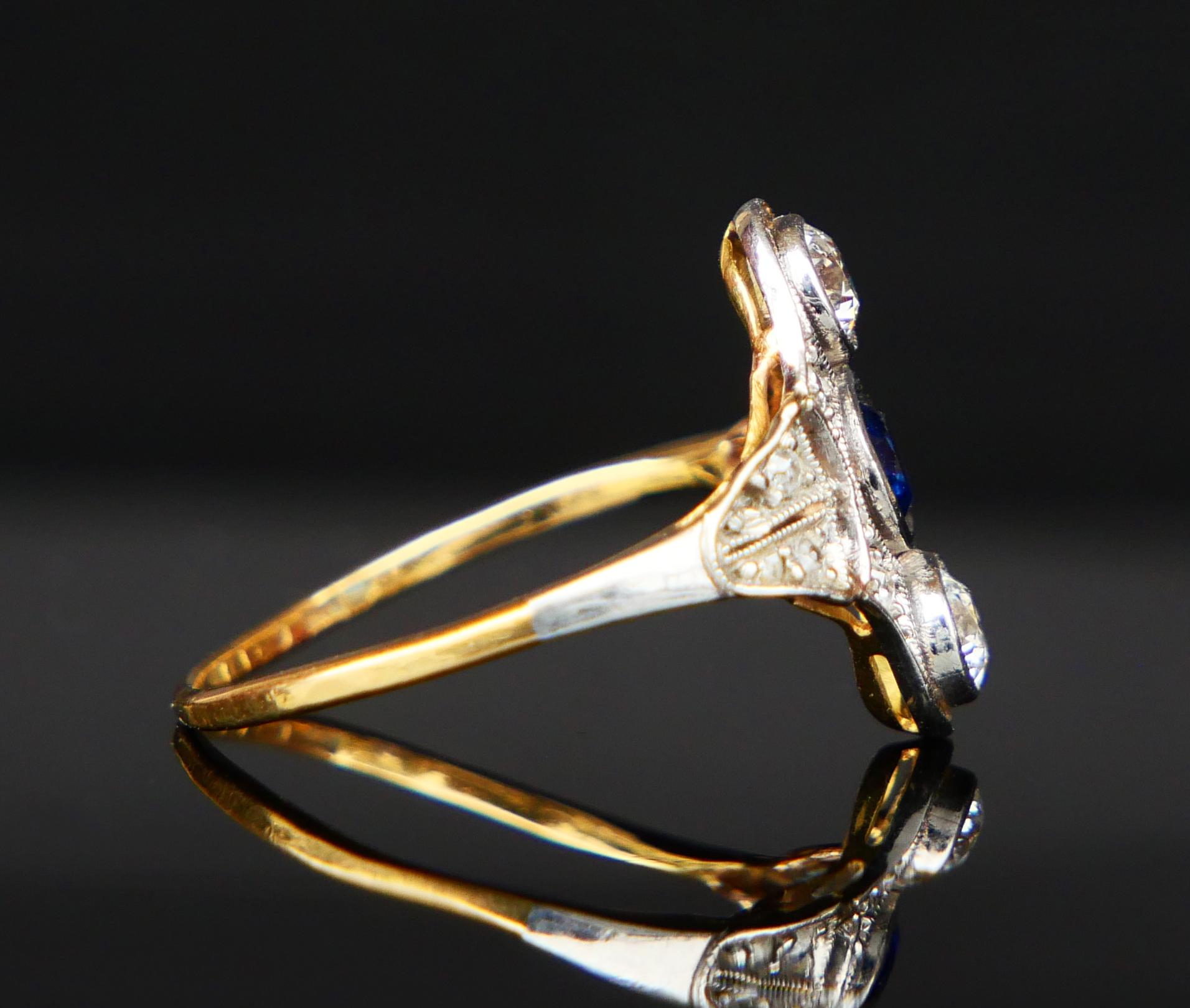Antique Ring Sapphire 0.7 ctw Diamonds 18K Gold ØUS 6.5 / 2.56gr For Sale 11
