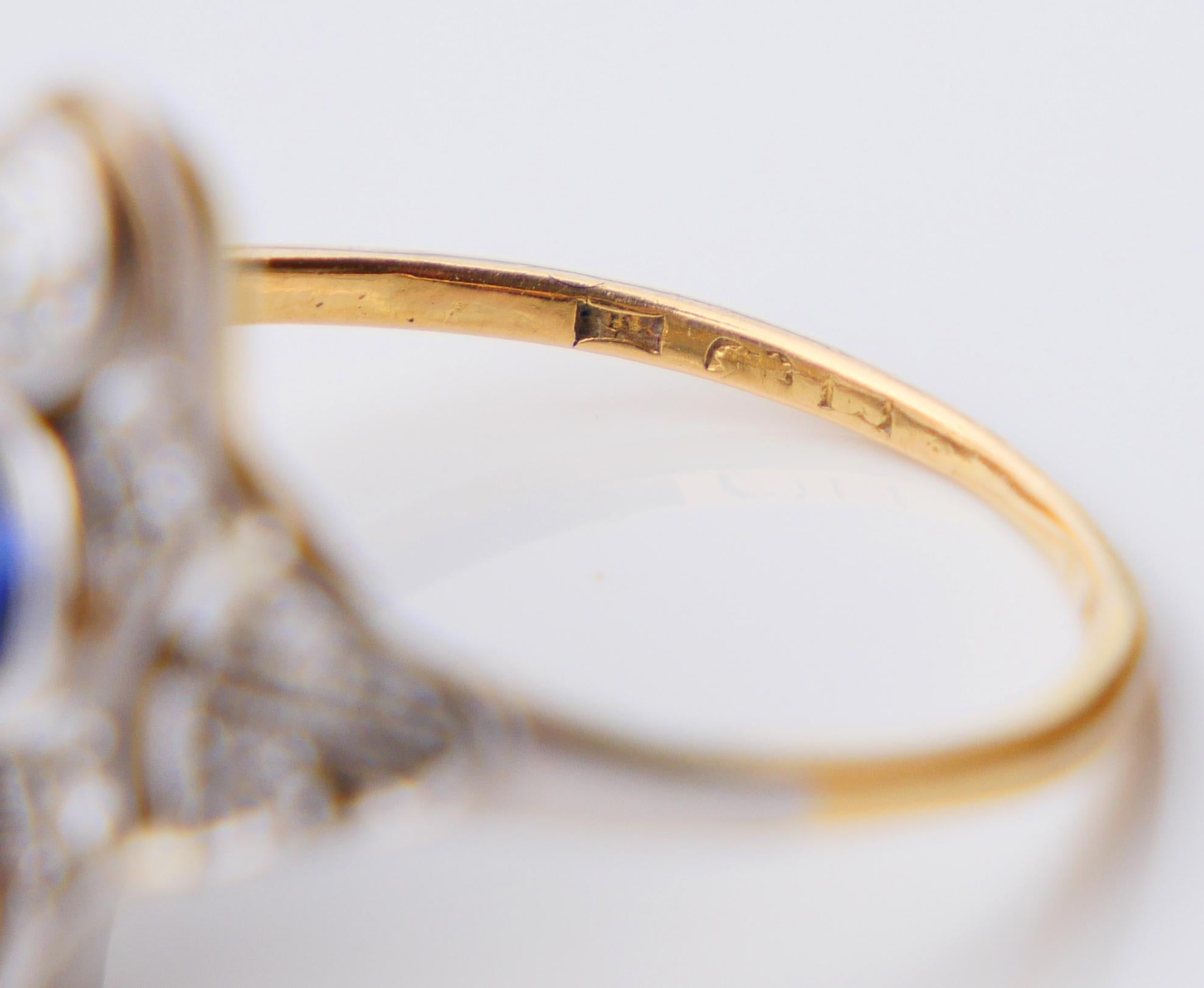 Antique Ring Sapphire 0.7 ctw Diamonds 18K Gold ØUS 6.5 / 2.56gr For Sale 12