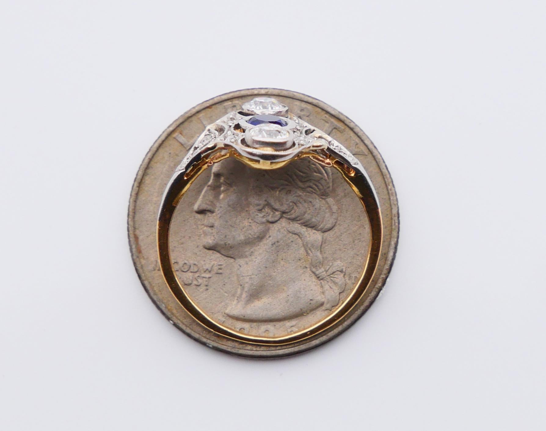 Antique Ring Sapphire 0.7 ctw Diamonds 18K Gold ØUS 6.5 / 2.56gr For Sale 13